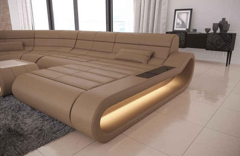 Sofa Dreams Wohnlandschaft Leder Sofa Ledercouch Concept XXL U Form Ledersofa, Couch, mit LED, Designersofa mit ergonomischer Rückenlehne