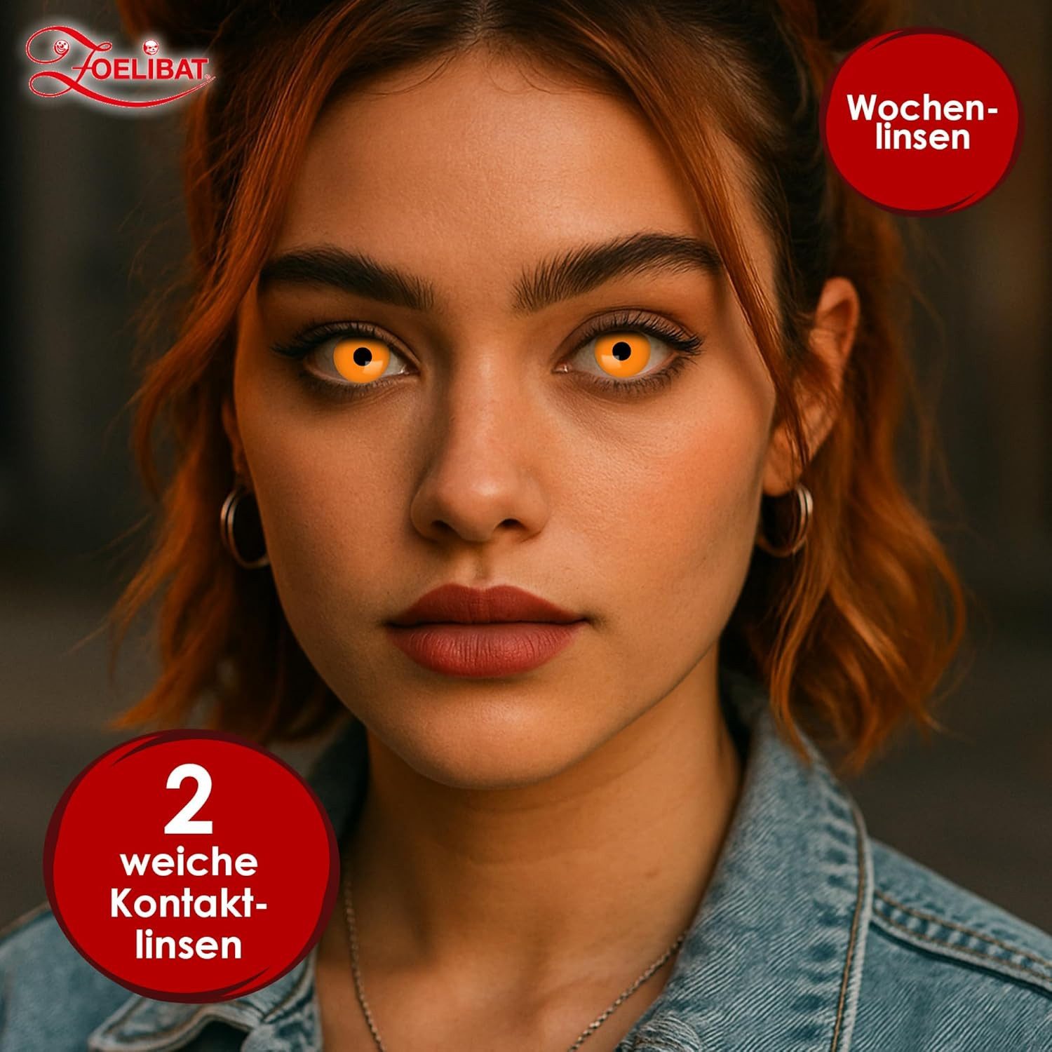 Eyecatcher Farblinsen Zoelibat Eyecatcher Wochen-Kontaktlinsen Halloween Orange Wochenlinsen, auffällige Farben für Horror, Gothic, Fantasy, Cosplay Fans