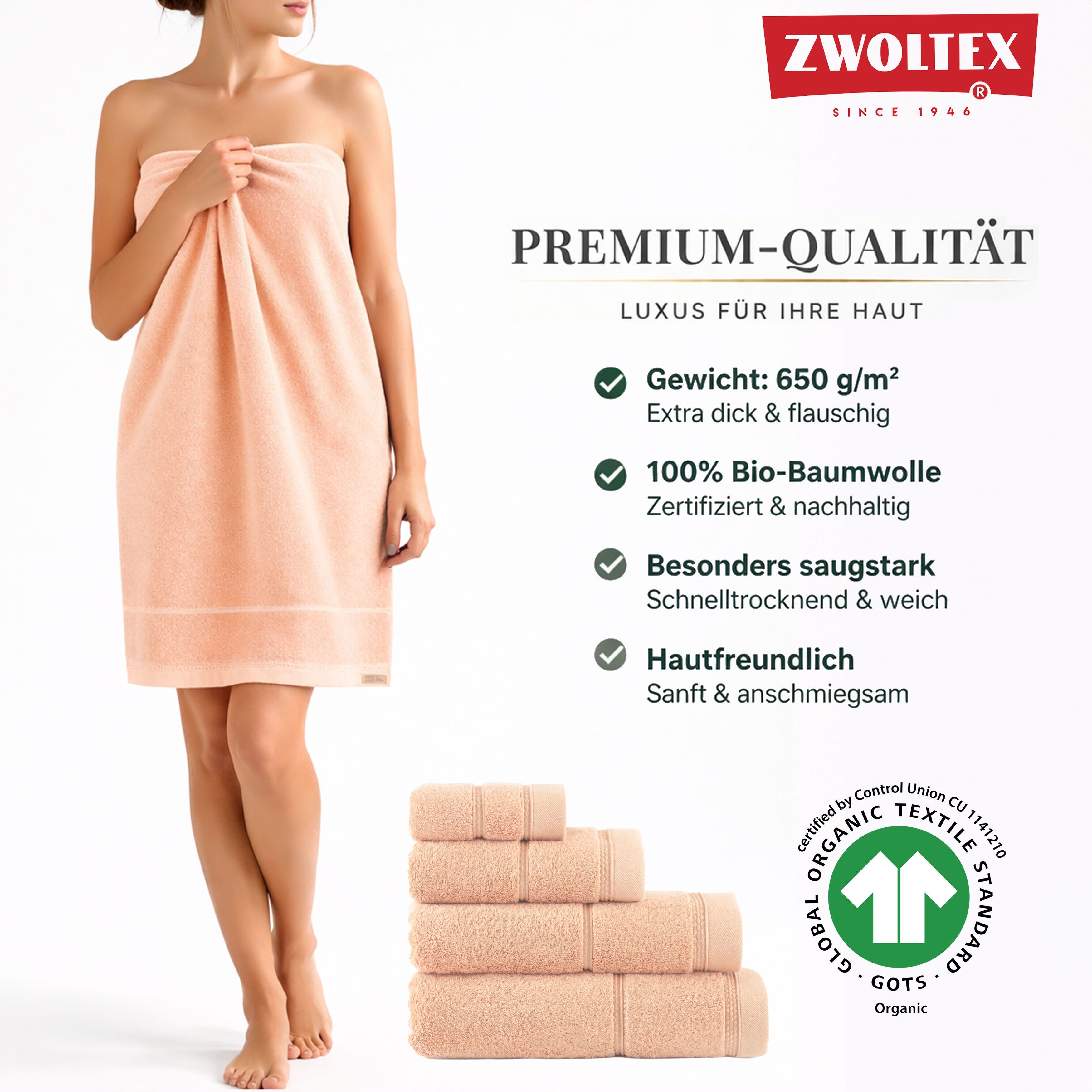 Zwoltex Handtücher 650g/m² Gästetücher Set weich saugstark Baumwolle Rosa, (GOTS Bio Baumwolle OEKO-TEX zertifiziert Gästetücher 4x30x50), Angenehme Weichheit sorgt für Komfort nach dem Duschen