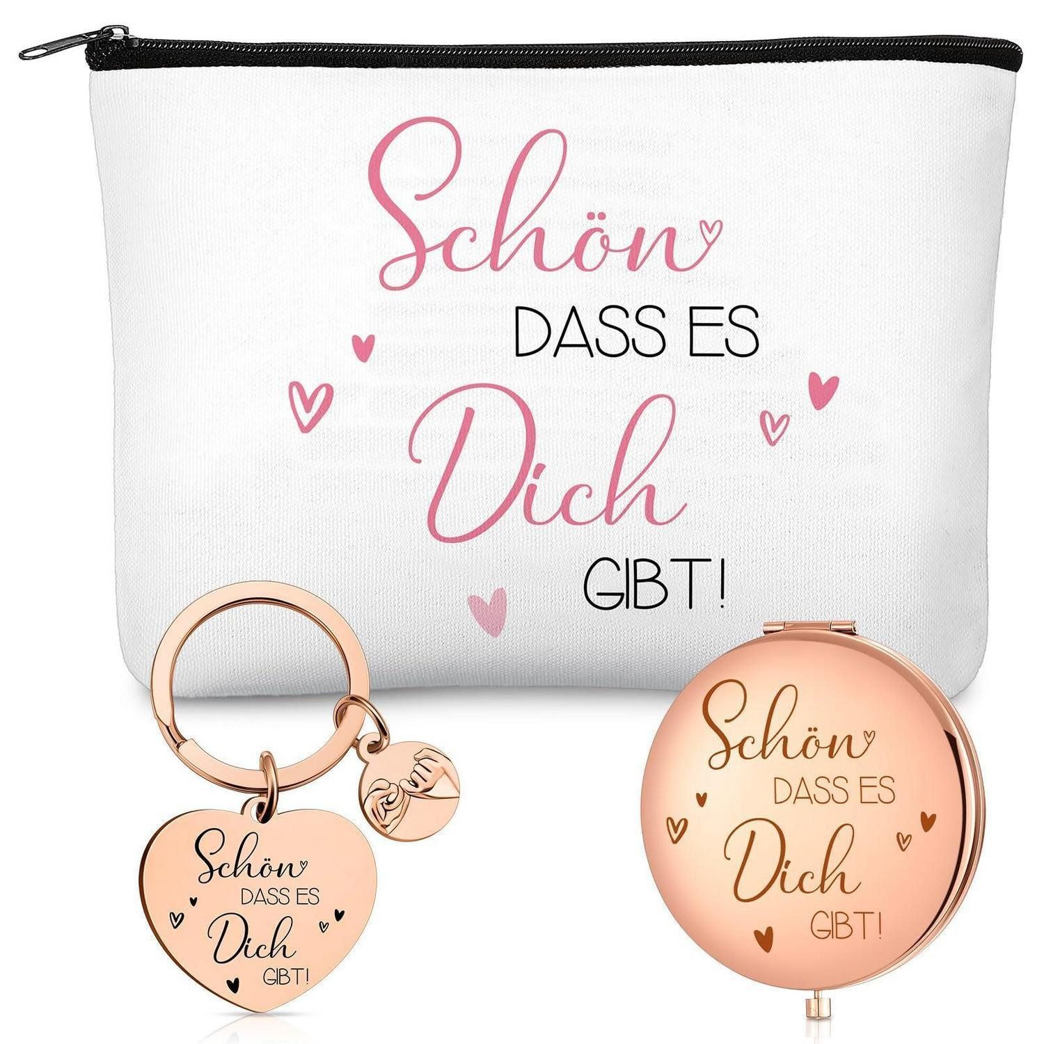 LuxusKollektion Kosmetiktasche Geschenkset Kosmetiktasche Spiegel Schlüsselanhänger Roségold