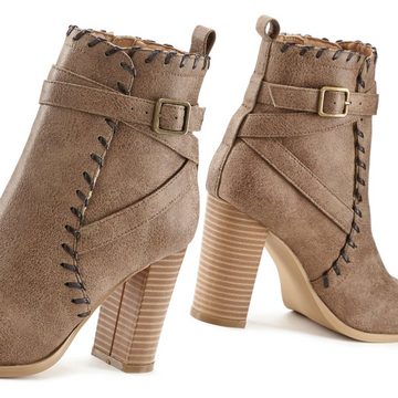 LASCANA High-Heel-Stiefelette im Vintage-Look mit bequemen Blockabsatz, Ankle Boot, Stiefel