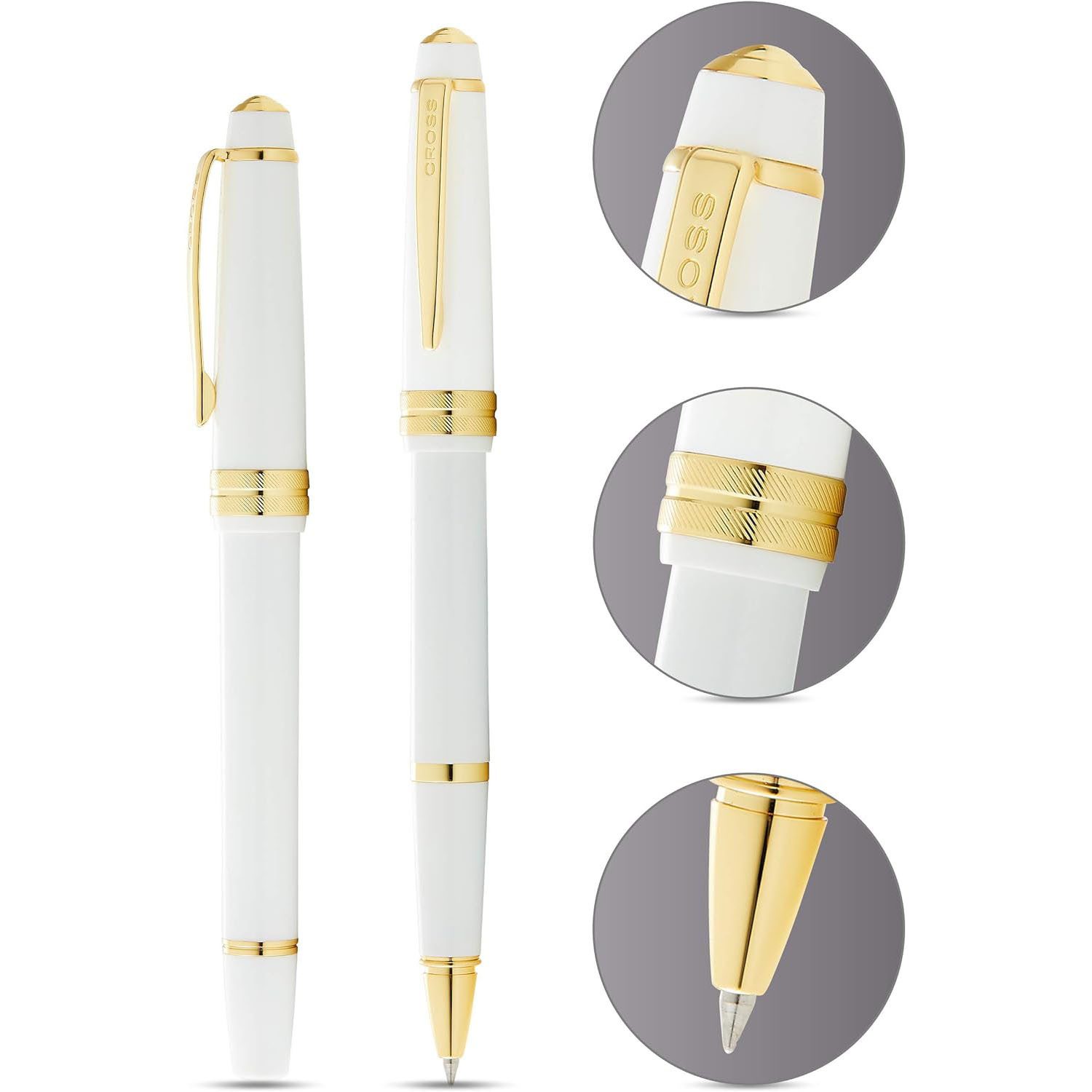 CROSS-USA Kugelschreiber CROSS Kugelschreiber Bailey Light Weiss-Lack/Gold, aus Kunststoff