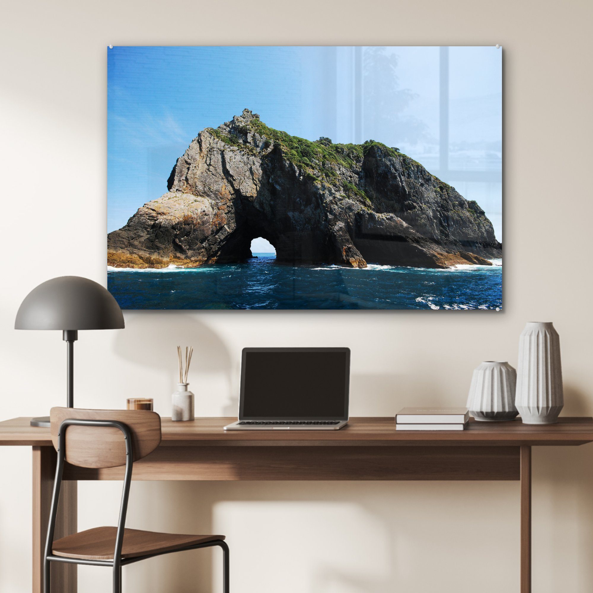 Schöner Islands of Acrylglasbilder im Acrylglasbild & St), Bay MuchoWow Schlafzimmer Neuseeland, (1 in der Felsen an Wohnzimmer Wasser