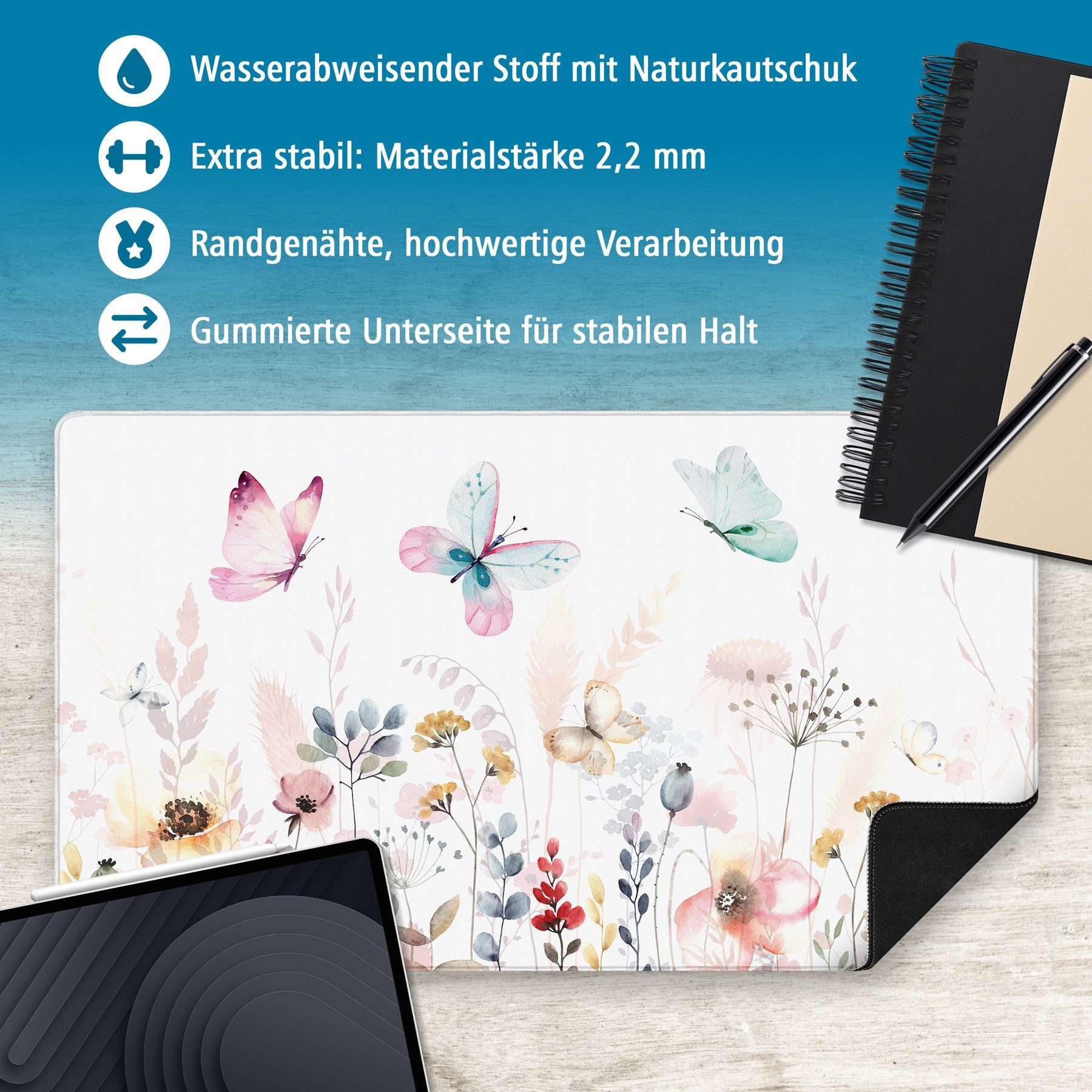 itenga Schreibtischunterlage itenga XXL Mauspad Schreibtischunterlage Stoff gummiert 75x44cm SCHMET