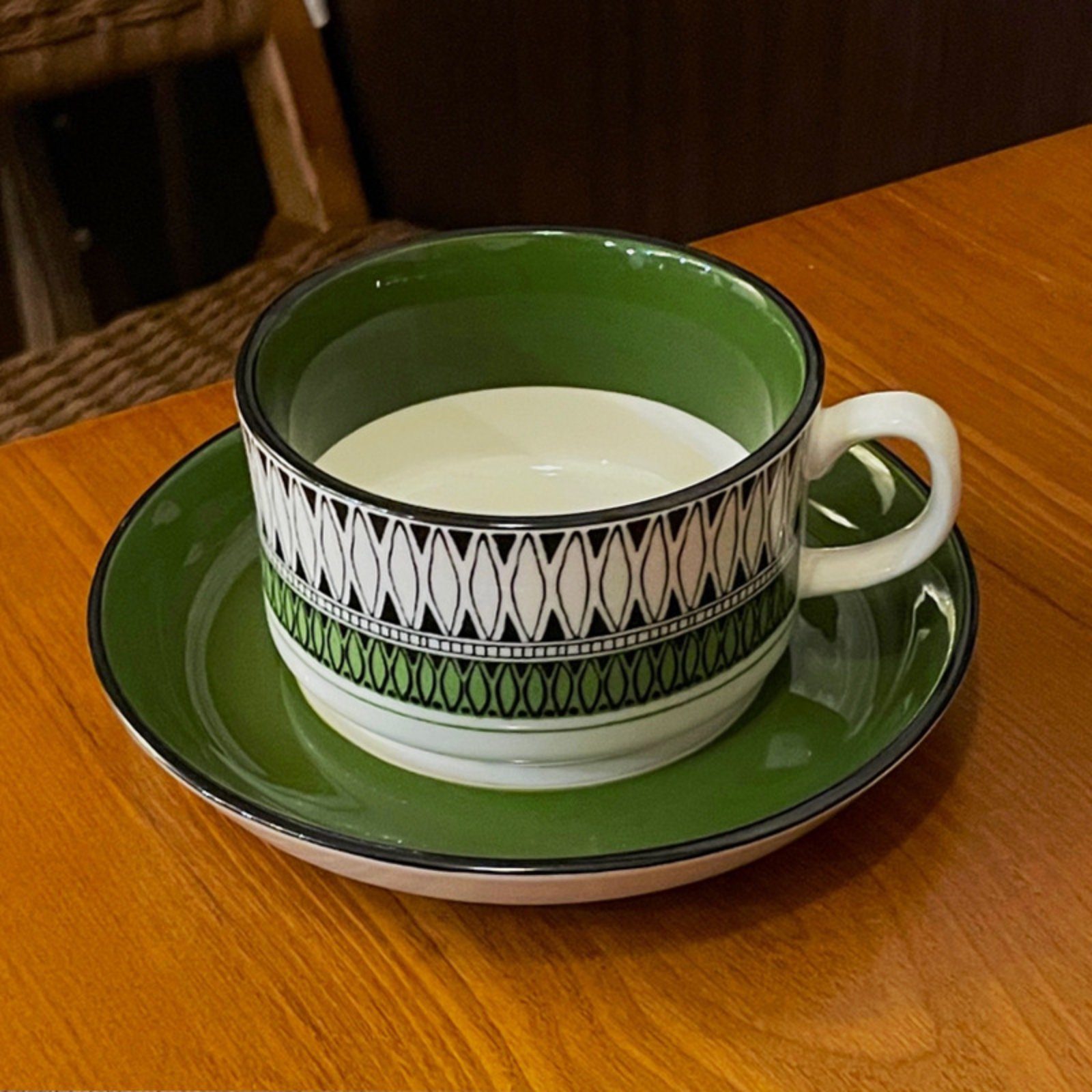 HOMEIDEAS Tasse, Keramik, Kaffeetassen mit Untersetzer, Teetasse, Porzellan, 250ml Grün