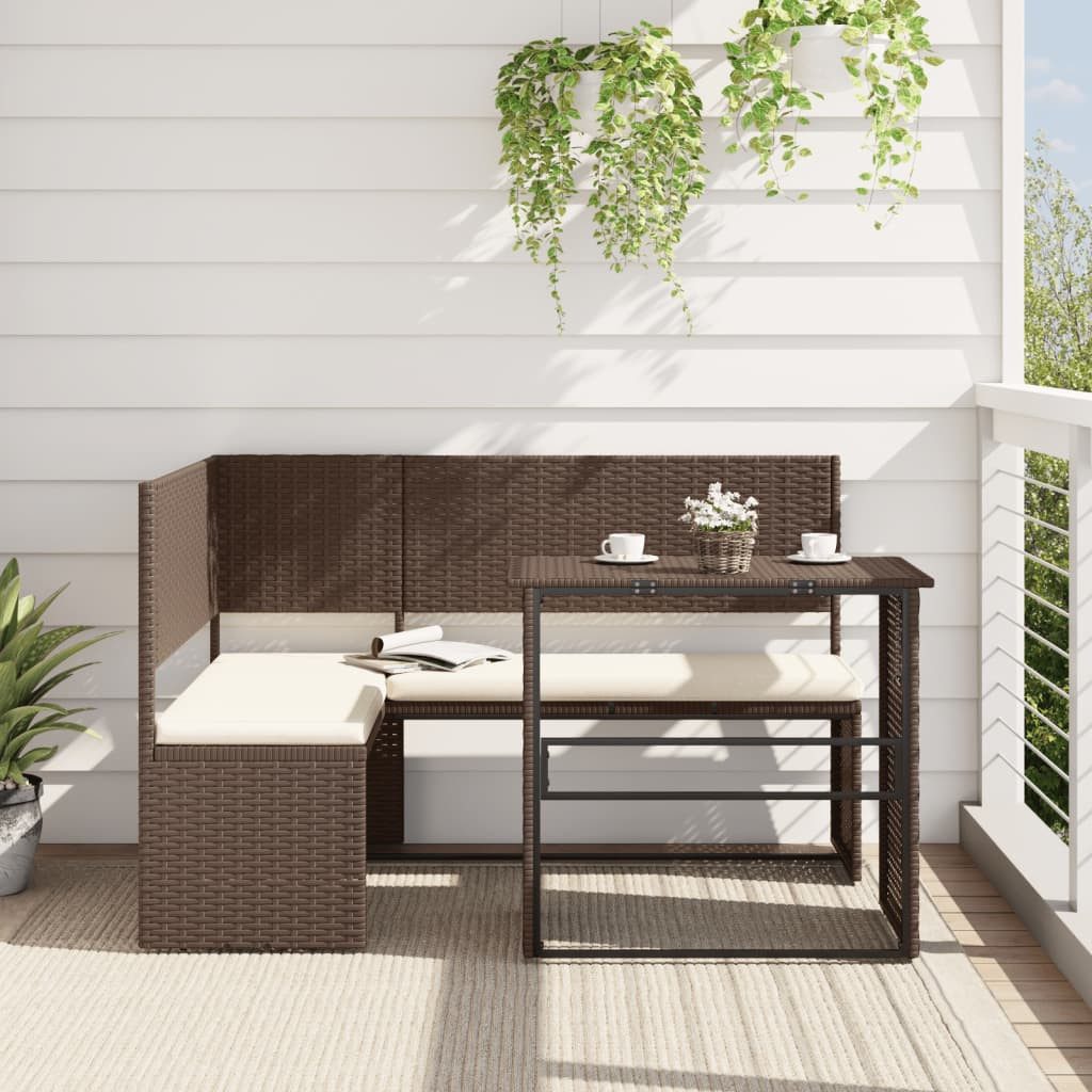 vidaXL Loungesofa Gartensofa in L-Form mit Tisch und Kissen Braun Poly Rattan, 1 Teile