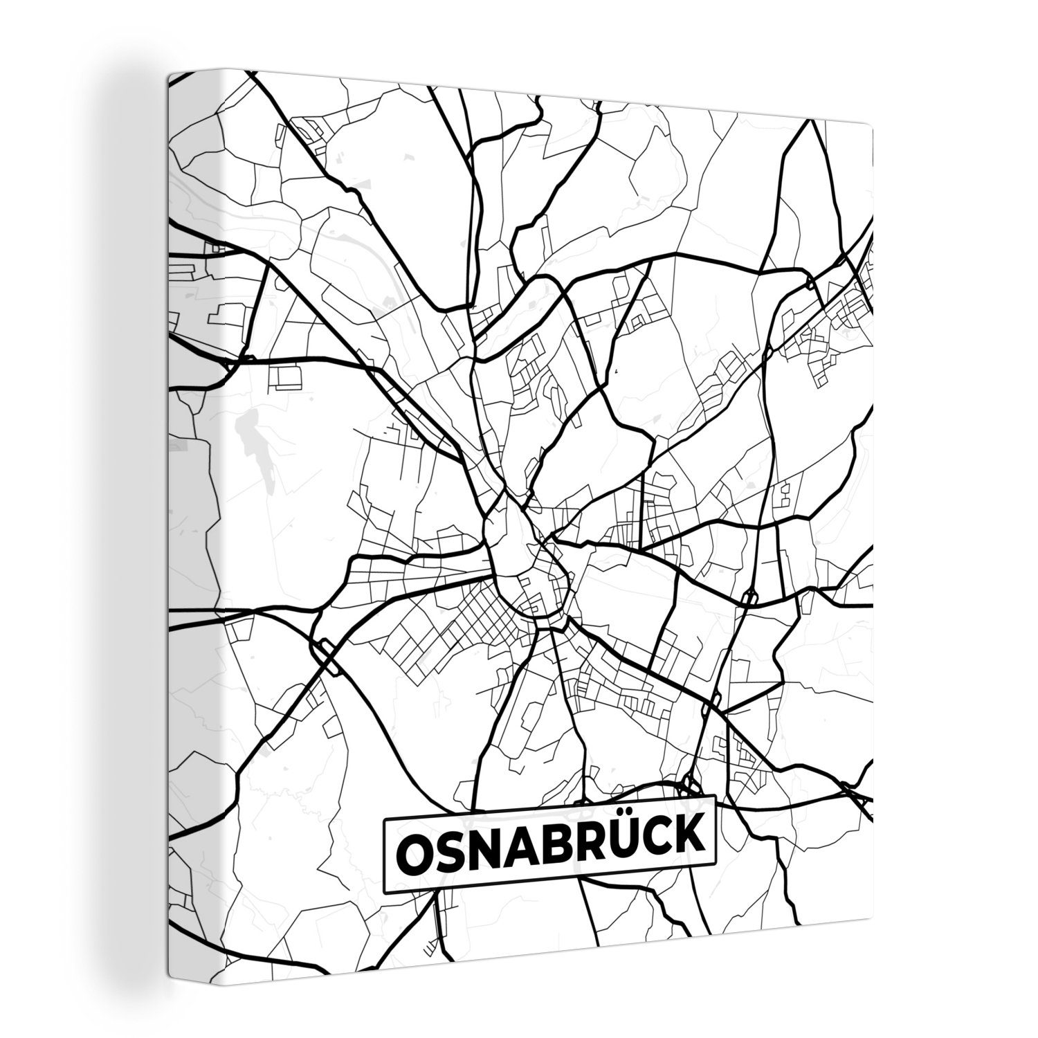 OneMillionCanvasses® Leinwandbild Karte - Osnabrück - Karte - Stadtplan, (1 St), Leinwand Bilder für Wohnzimmer Schlafzimmer