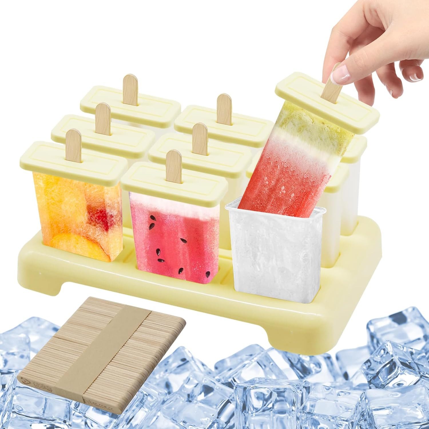 Coonoor Eisform 9 Eisförmchen wiederverwendbar Formen Eiscreme DIY Ideen Eis am Stiel, für Kinder und Erwachsene Stieleisformen