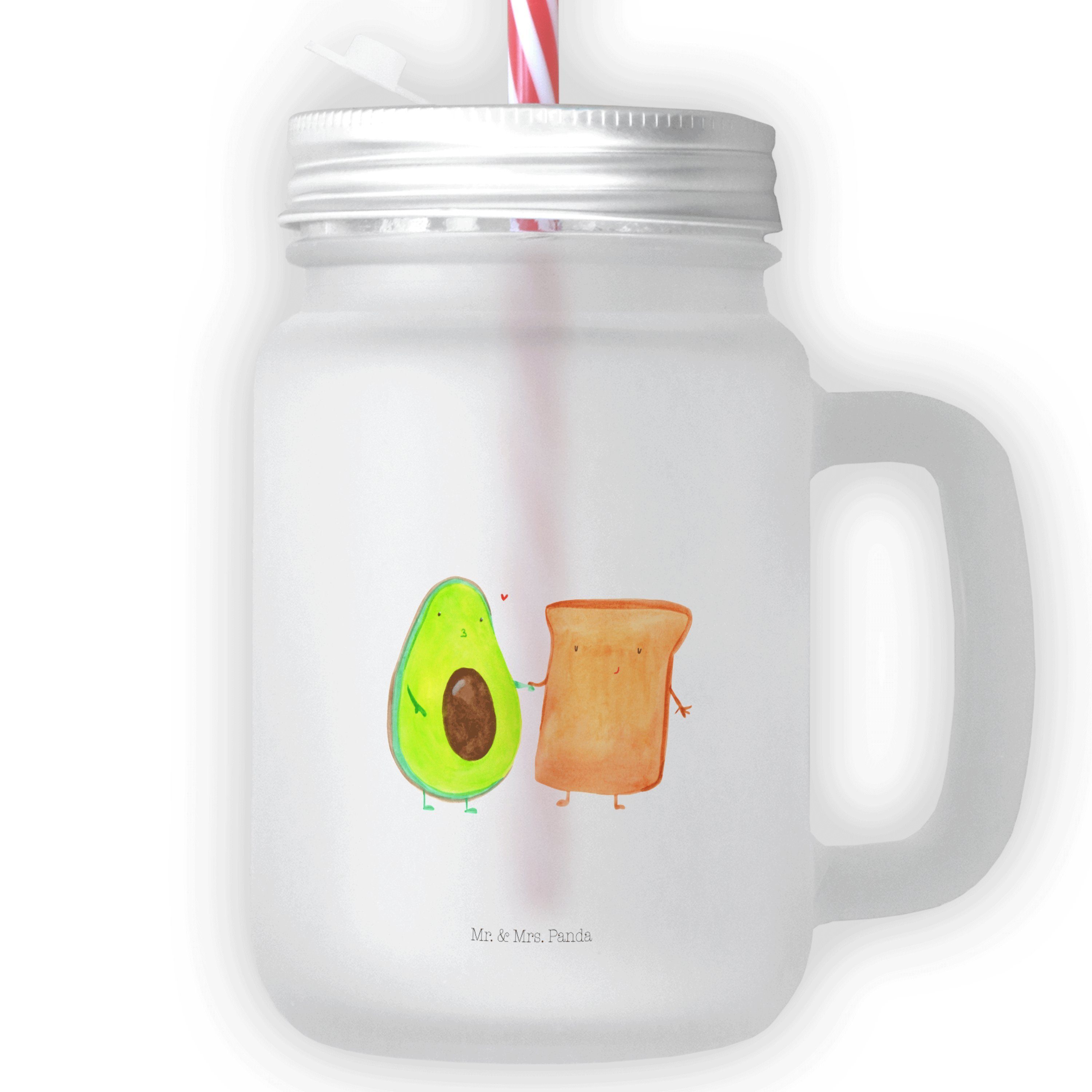 Mr. & Mrs. Panda Glas Avocado + Toast - Transparent - Geschenk, Retro-Glas, Verlobungsparty, Premium Glas