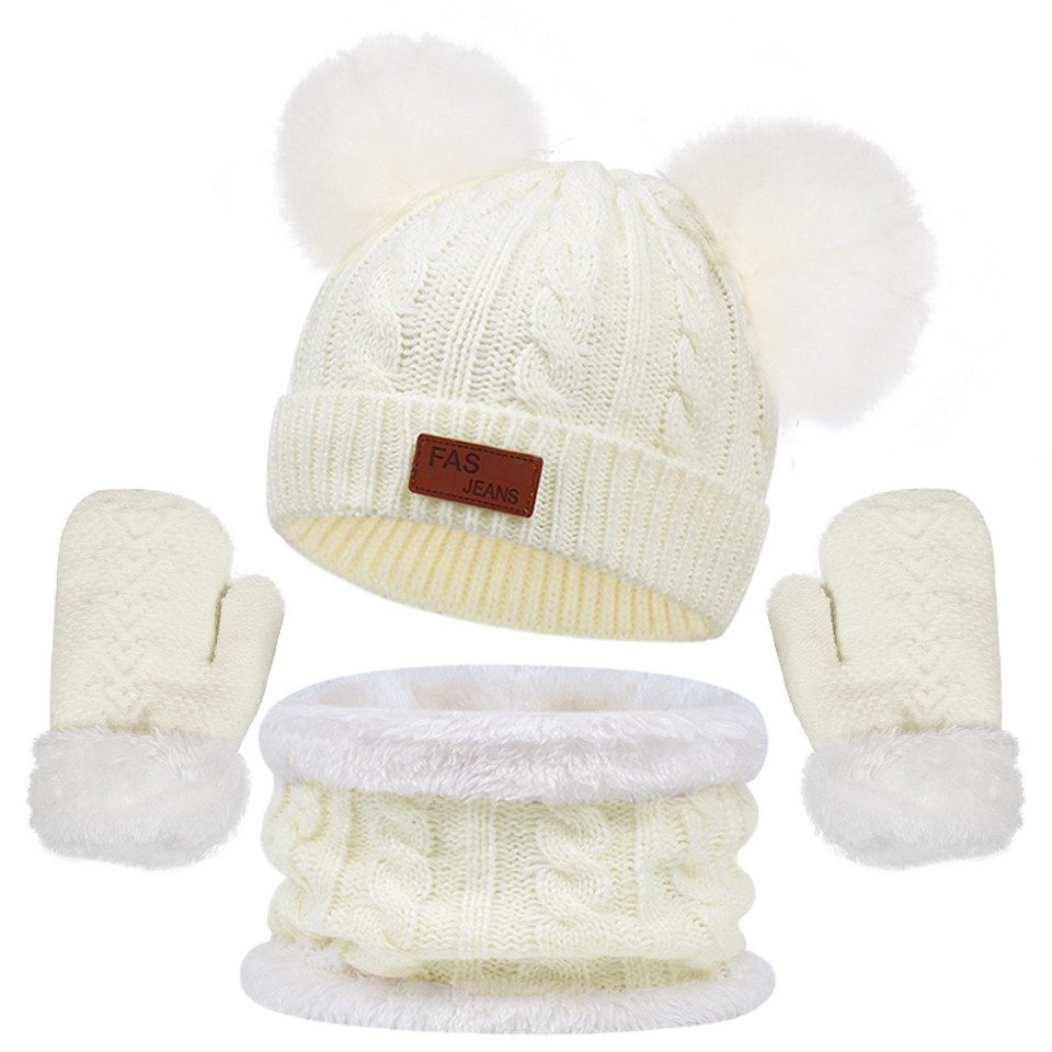 Coonoor Filzhut Kinder Mütze Schal Handschuhe Set (3-St) Niedliches Design Geeignet fur 1-4 Jahre alte Kinder Unisex