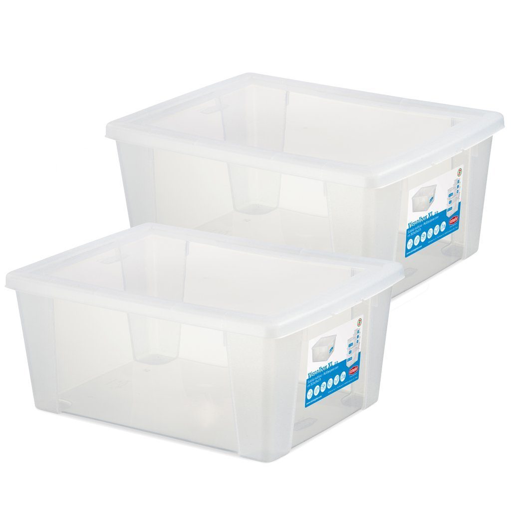 Kreher Aufbewahrungsbox Set: 2 x Visualbox mit Deckel in Transparent (15 Liter)