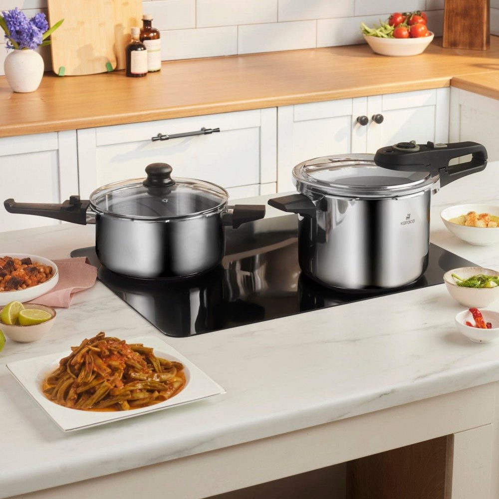 Karaca Schnellkochtopf Ruggersteel Schnellkochtopf 4L + 6L mit Glas- und Druckdeckel