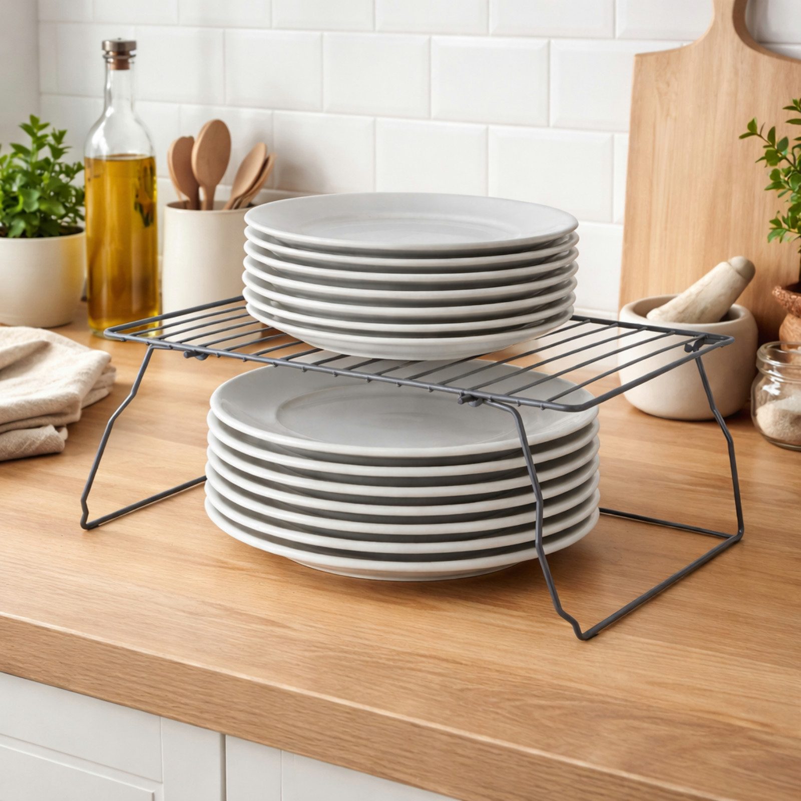 Koopman Geschirrständer Tellerständer Tellerablage Küchenständer Metall 37x21x14cm, Grau, Organizer, Klappbar, Schrankständer, Haushalt