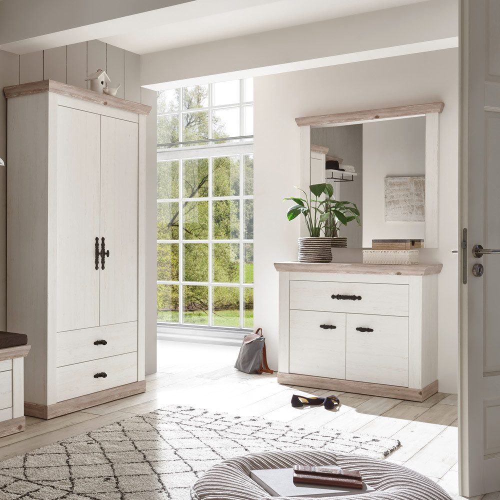 Lomadox Шкафы-Set FERNA-61, (Spar-Set, 3-St), Pinie weiß Nb. mit Absetzungen in Pinie dunkel Nb.