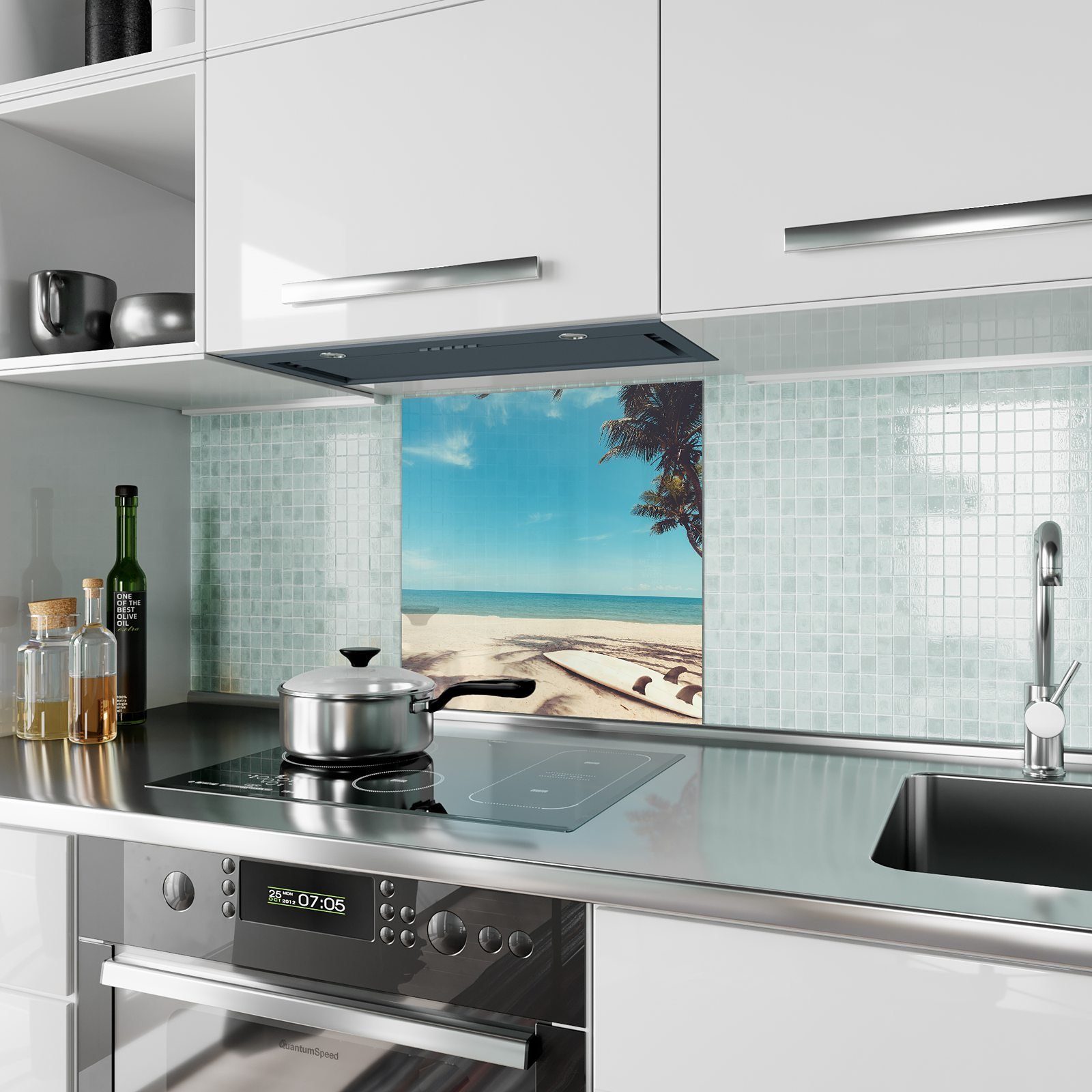 Primedeco Motiv Küchenrückwand Spritzschutz Küchenrückwand mit wehend Glas Palmen