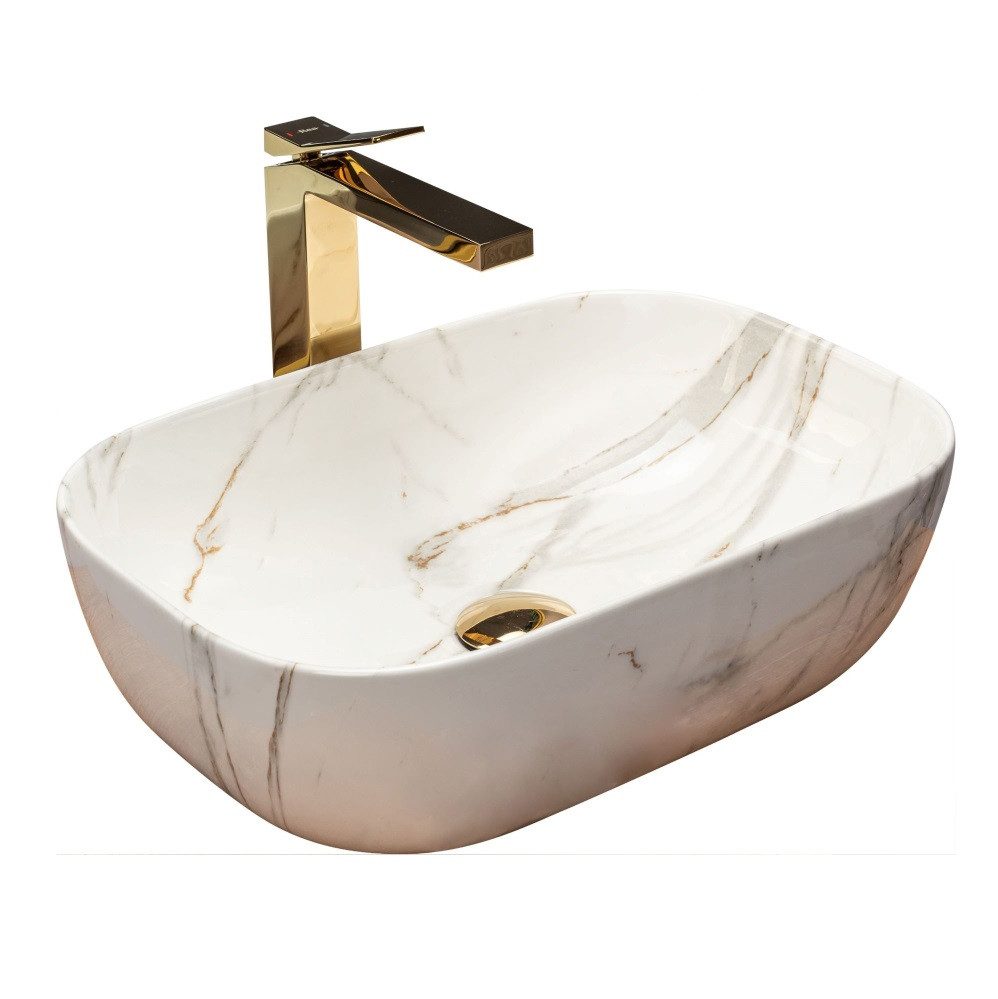 wohnwerk.idee Aufsatzwaschbecken Waschbecken Marmor Optik 46x32cm günstig online kaufen