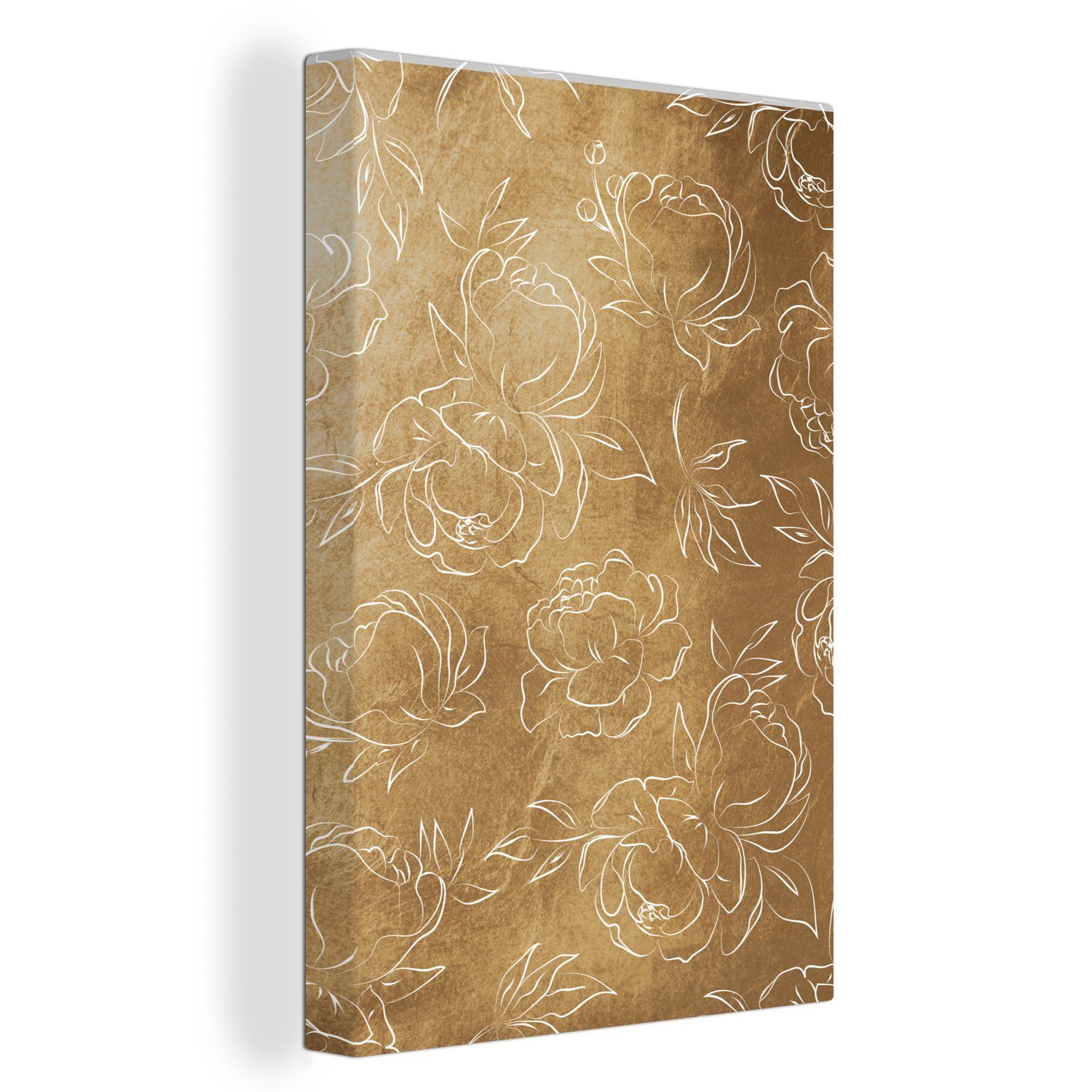 OneMillionCanvasses® Leinwandbild Gold - Blumen - Muster - Linienkunst, (1 St), Leinwandbild fertig bespannt inkl. Zackenaufhänger, Gemälde, 20x30 cm