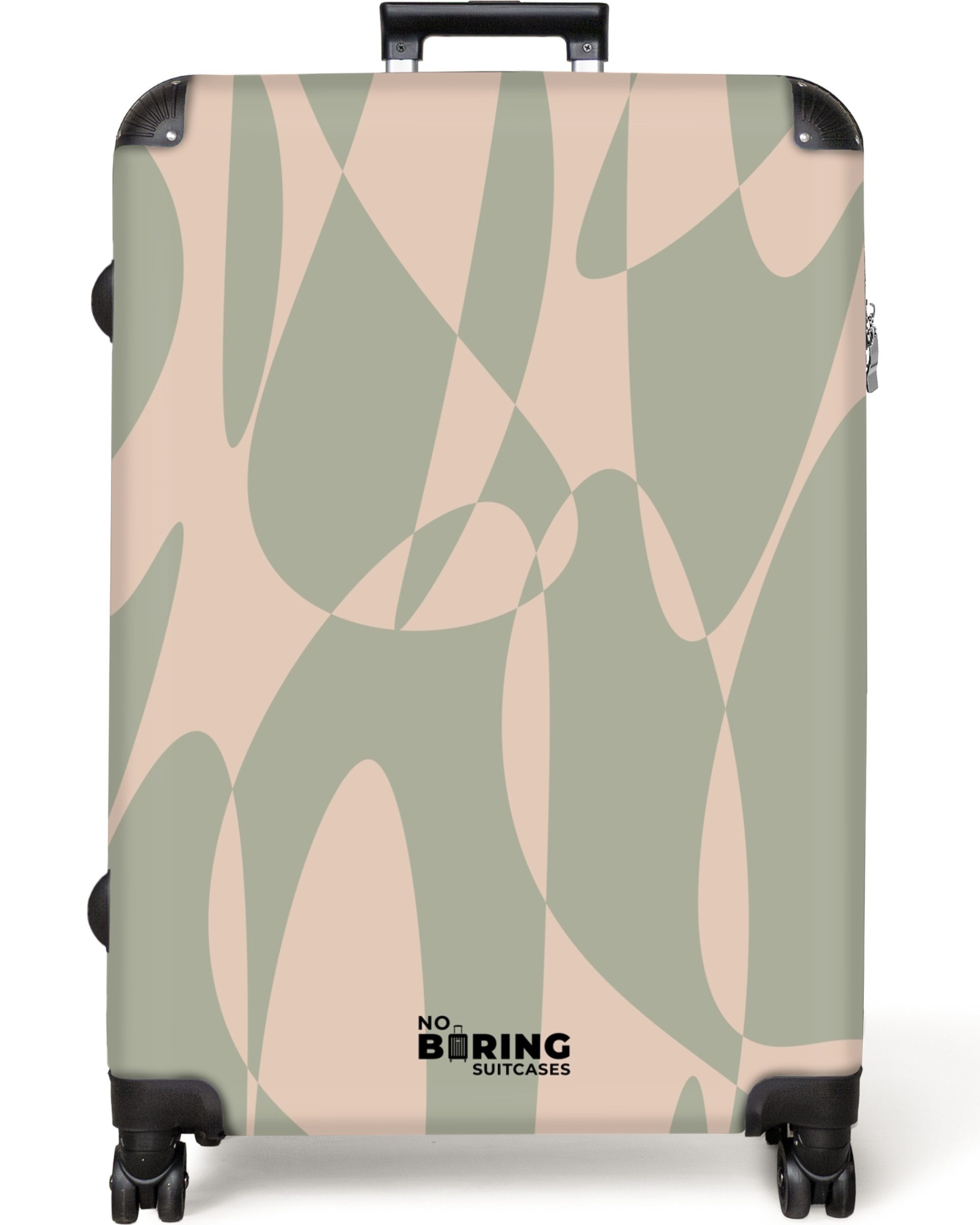 NoBoringSuitcases.com© Hartschalen-Trolley Beige mit grünen abstrakten günstig online kaufen