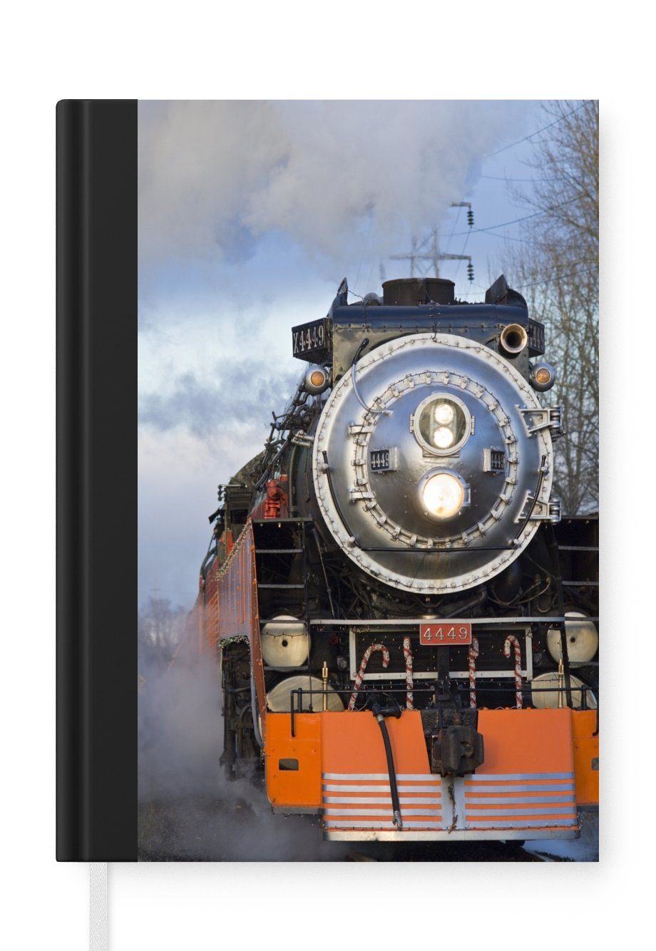 MuchoWow Notizbuch Frontansicht einer Dampflokomotive, Journal, Merkzettel, Tagebuch, Notizheft, A5, 98 Seiten, Haushaltsbuch