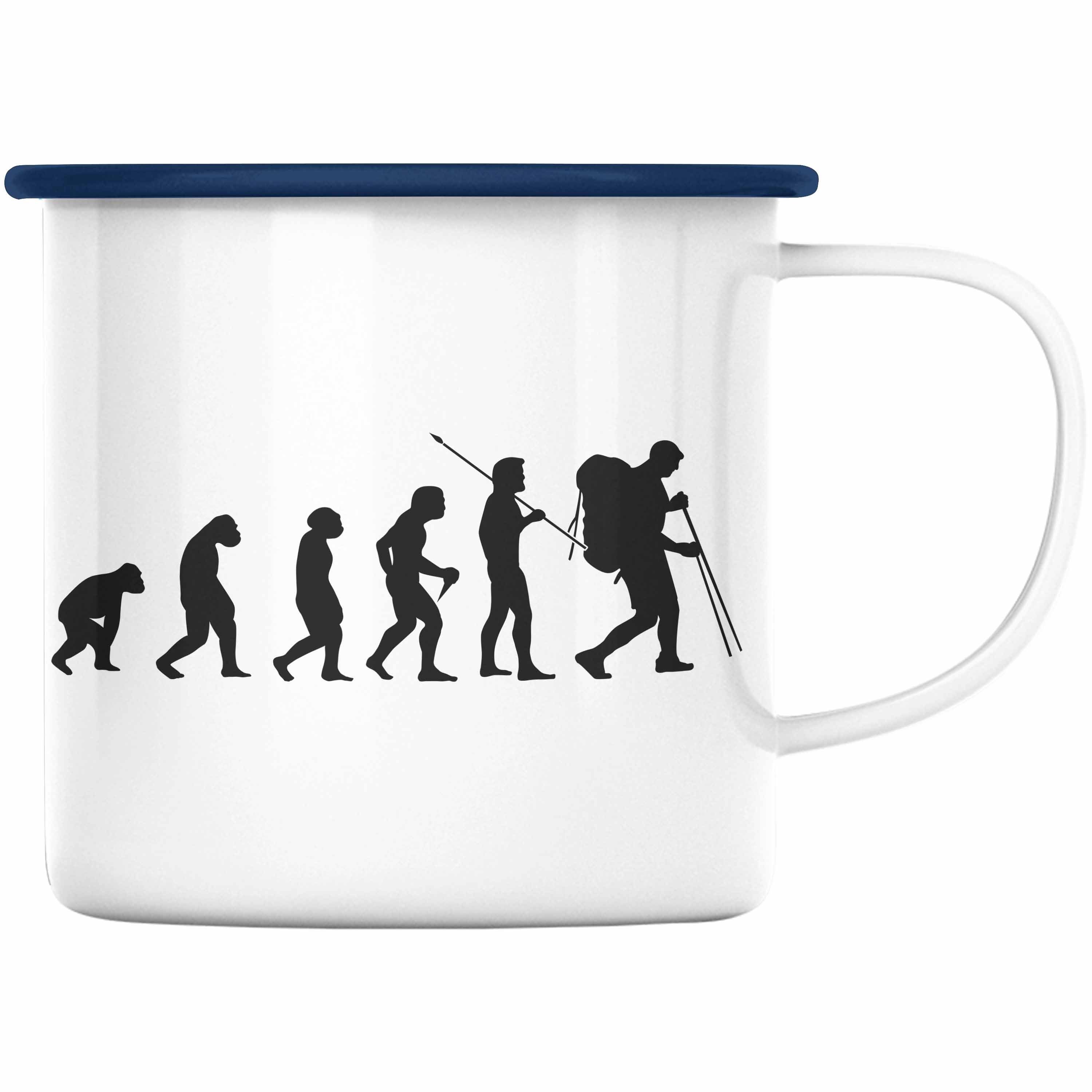 Trendation Thermotasse Trendation - Wandern Wanderer Geschenk Emaille Tasse Trekking Berge Evolution Geschenkidee für Wanderung Östereich Blau