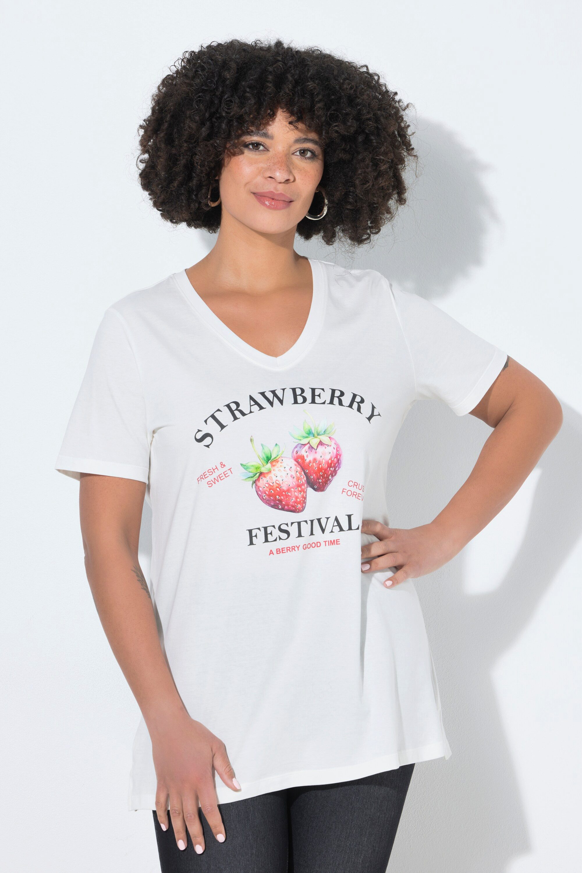 T-Shirt T-Shirt Comfort Fit Erdbeeren-Motiv Halbarm
