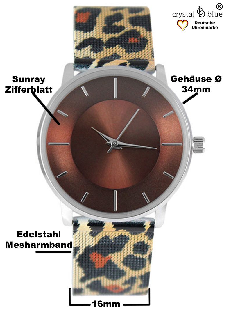 crystal blue Quarzuhr Damenuhr analog Milanaise günstig online kaufen