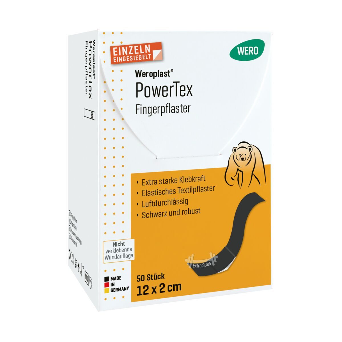 Weroplast® Wundpflaster PowerTex Fingerpflaster - bietet sehr starke Klebkraft & robust (50 St), Fingerpflaster