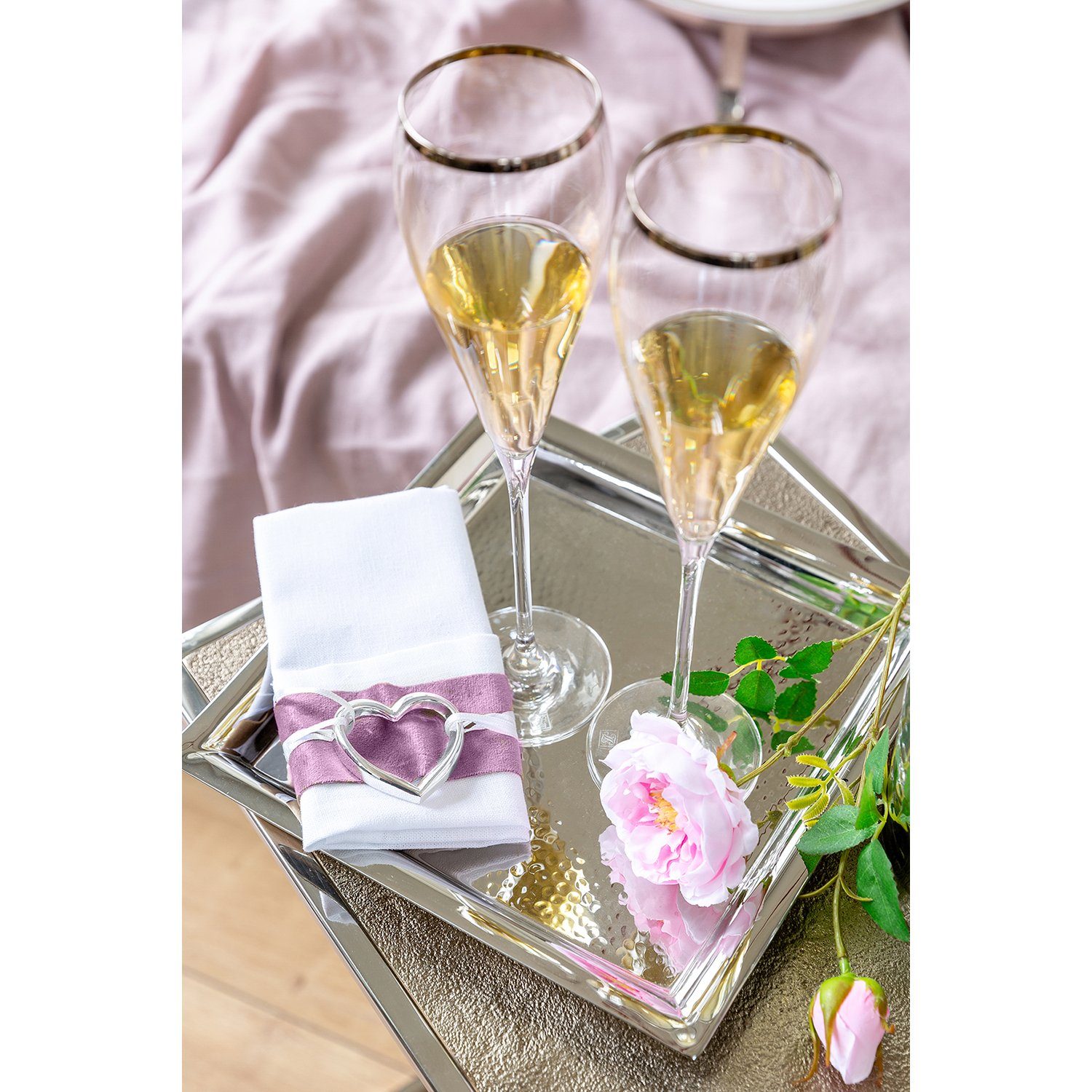 Fink Dekotablett NAGANO Tablett - H. 2cm in silber aus Edelstahl - Serviertablett (1 St., 1 Stück), Serviertablett Deko Tablett - Elegante Servierplatte Dekoplatte