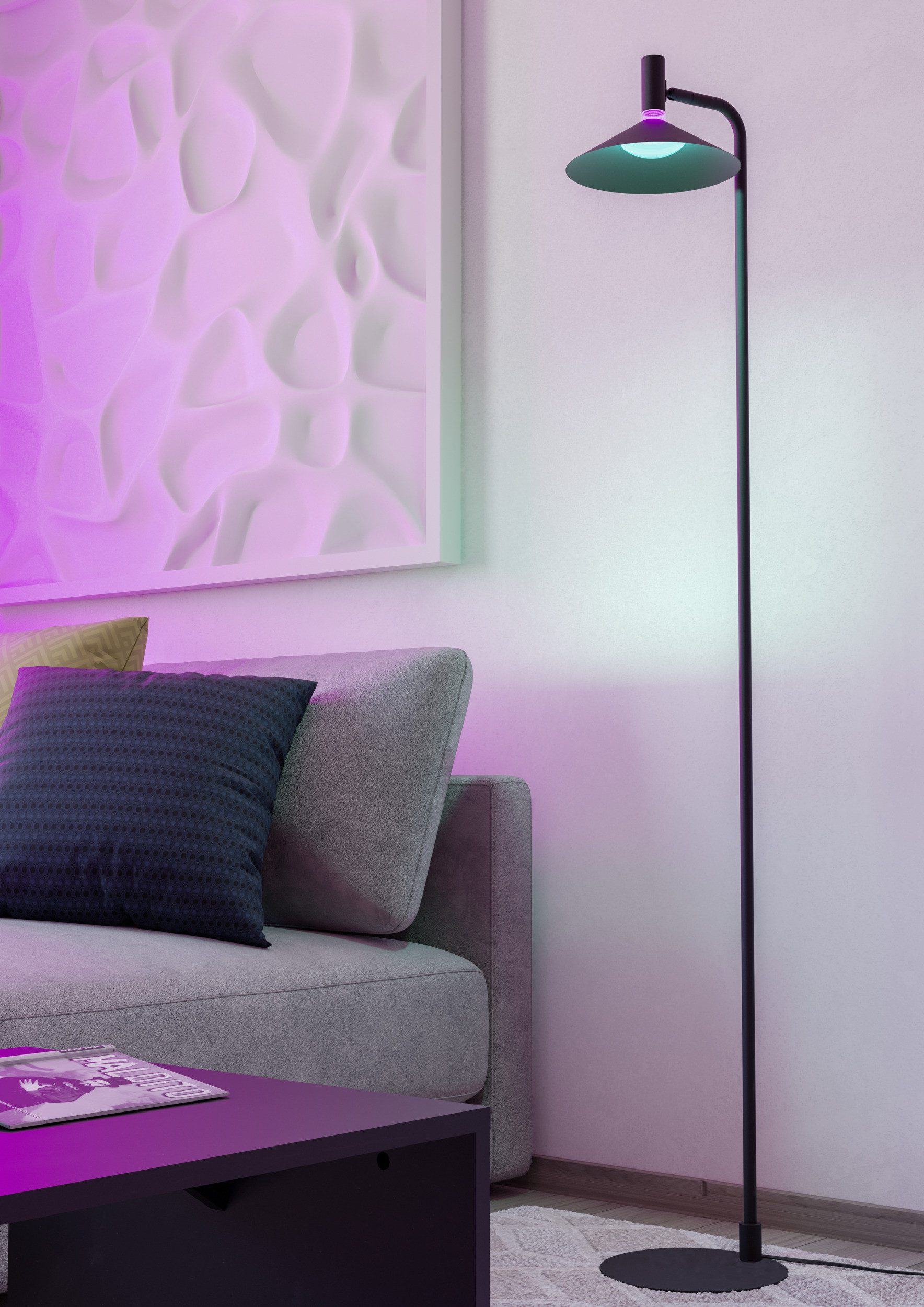 EGLO Stehlampe CONOMAVILLA-Z Stehlampe - Stahl - LED - 7,5W - IP20, Bluetooth, CCT - über Fernbedienung, Dimmfunktion, Farbwechsel, Memoryfunktion, Nachtlichtfunktion, RGB, Weckerfunktion, dimmbar über Fernbedienung, mehrere Helligkeitsstufen, LED fest integriert, Neutralweiß, Kaltweiß, Warmweiß, RGB, Standleuchte, Leselampe, Wohzimmer, Schlafzimmer, L26 x B22 x H151 cm