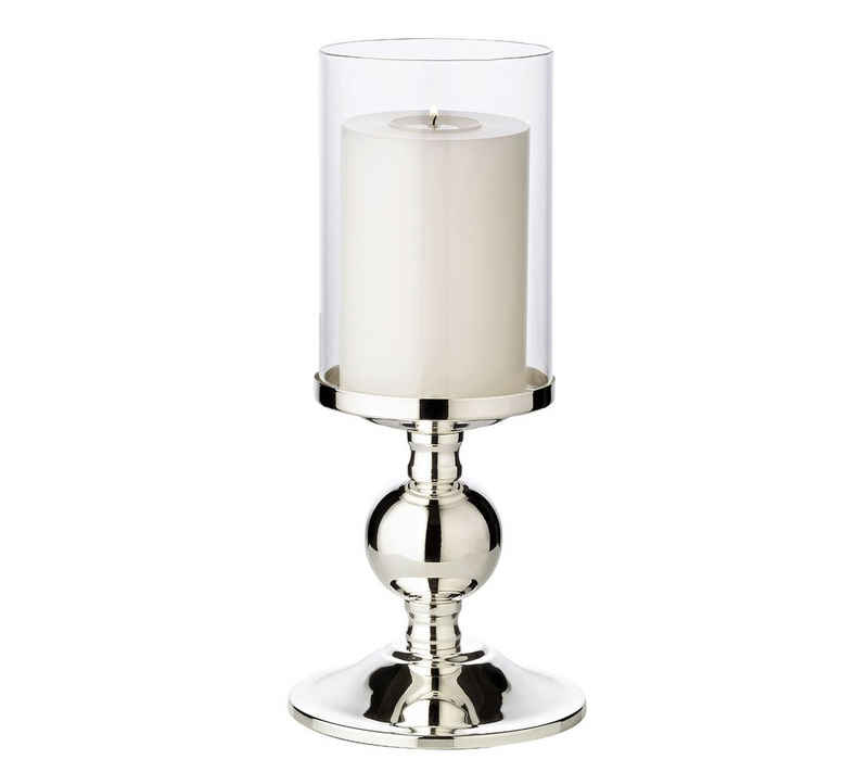 EDZARD Kerzenständer Bamboo, Kerzenleuchter für Stumpenkerzen, Kerzenhalter mit Glas-Aufsatz und Silber-Optik, versilbert und anlaufgeschützt, Höhe 28,5 cm
