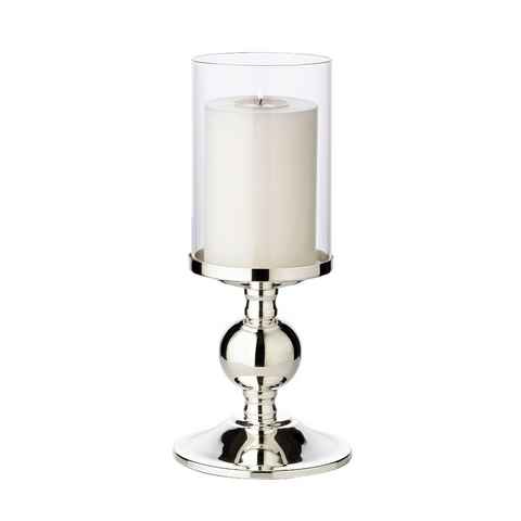 EDZARD Kerzenständer Bamboo, Kerzenleuchter für Stumpenkerzen, Kerzenhalter mit Glas-Aufsatz und Silber-Optik, versilbert und anlaufgeschützt, Höhe 28,5 cm