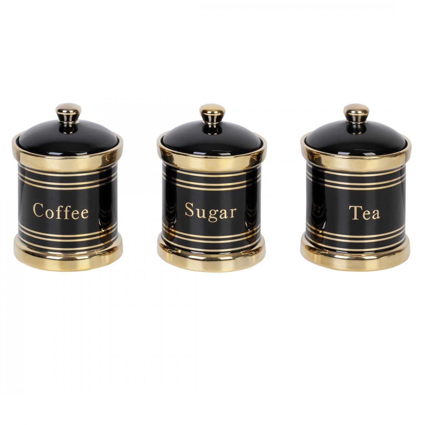 Eurofirany Gewürzbehälter Adela, Keramik Dolomit, (Set, 3-tlg., Behälter), Kaffee, Zucker, Tee Dose, Größe 12x12x18, Schwarz/Gold