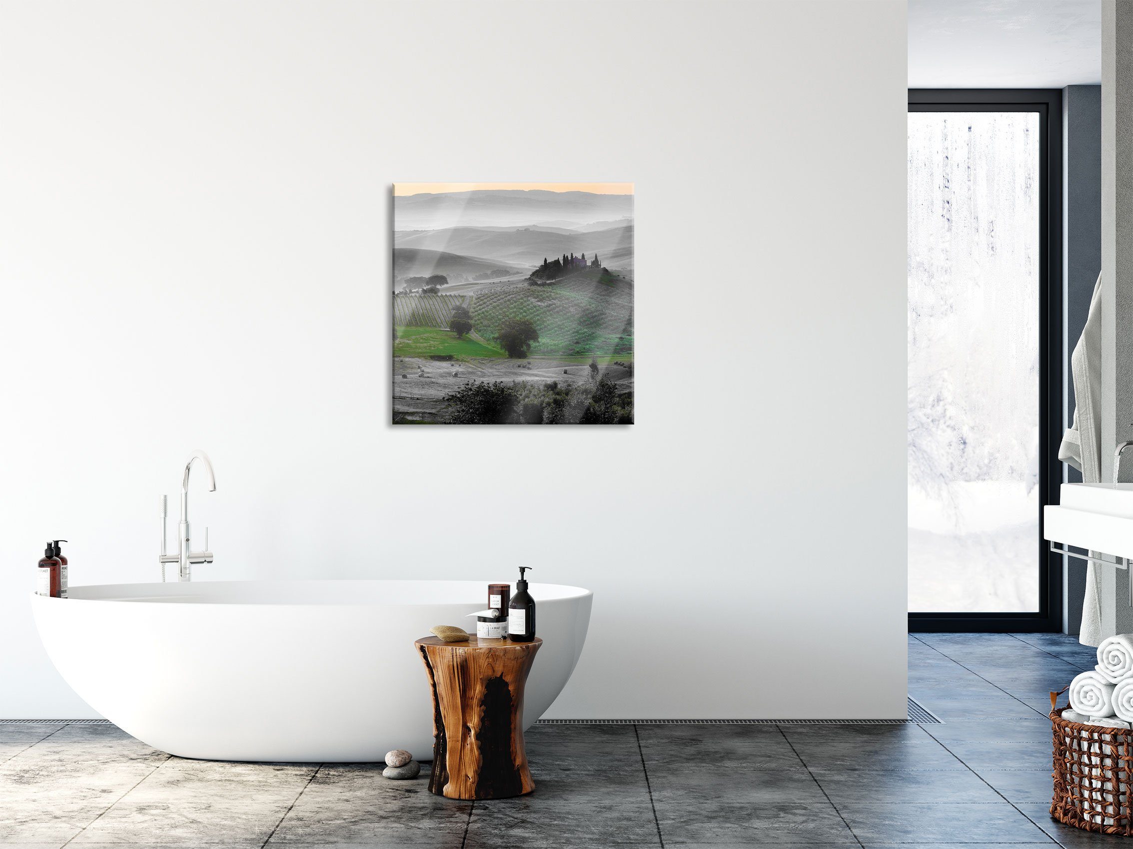 Toskana Toskana Landschaft, inkl. und herrliche aus herrliche Echtglas, Glasbild St), Pixxprint Glasbild Abstandshalter Aufhängungen (1 Landschaft