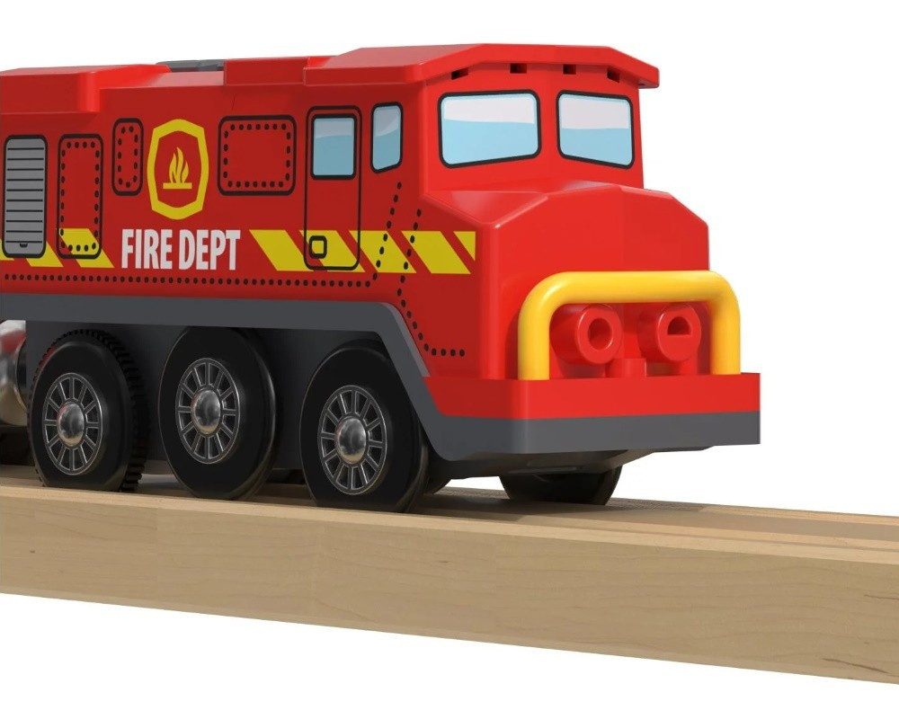lupilu Spielzeug-Eisenbahn Eisenbahn Holz Spielzeug Batteriebetrieb Löschanhänge Feuerwehr-Set, (Spielset, 14-tlg., Feuerwehrstation, selbstfahrender Feuerwehrzug, Löschanhänger), Feuerwehr Zug Vor- Rückwärts- & Stoppfunktion