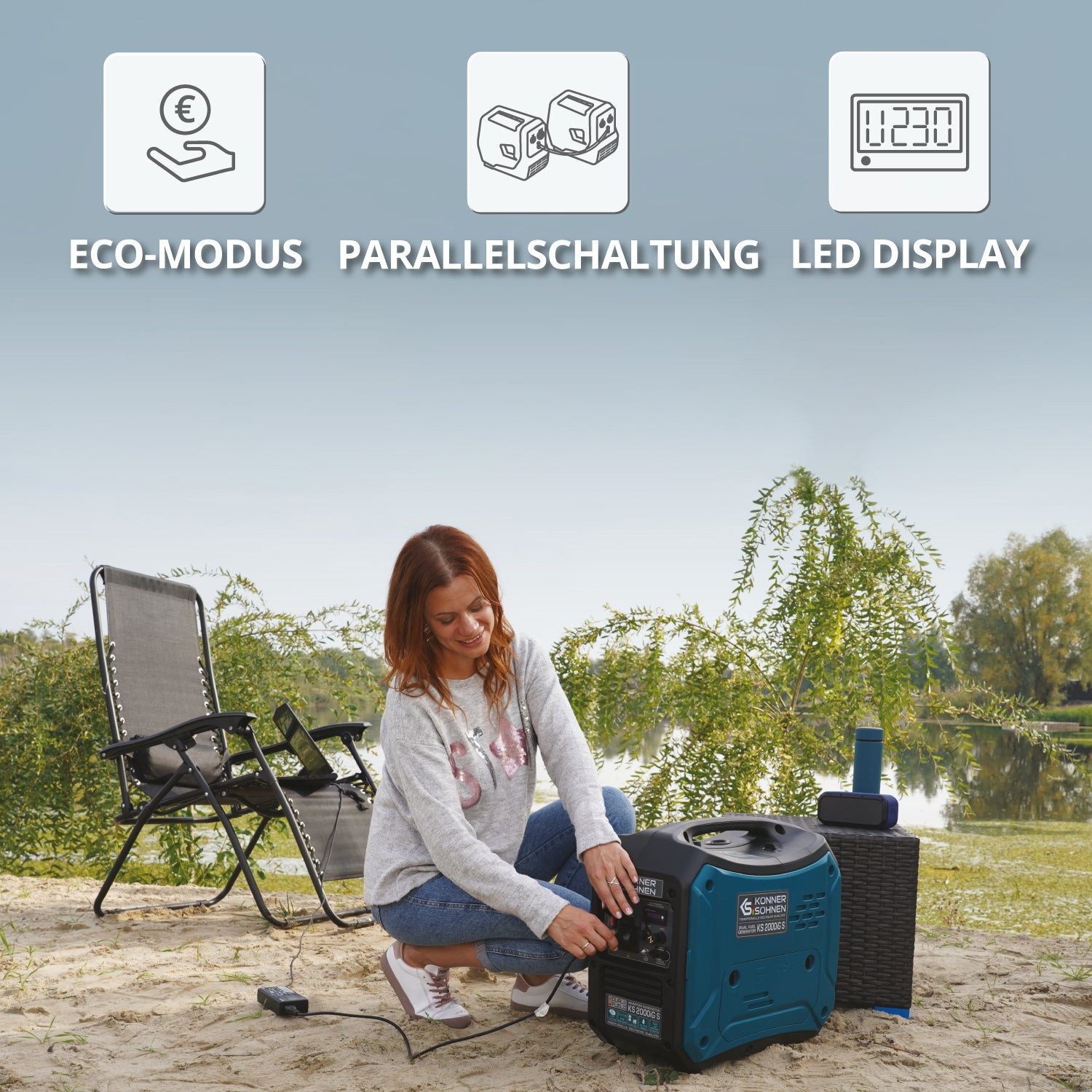 Könner & Söhnen KS 2000iG S generator, 2.00 kW, (Super quiet hybrid inverter (LPG/petrol), 1-piece, 2.0 kW, 62 dB(A), ECO mode for 50% fuel savings), Pure sine wave, 19 kg, Parallel connection, EURO V