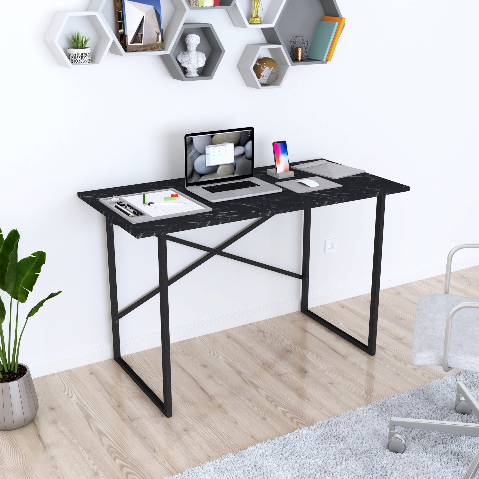 en.casa Schreibtisch, »Tjeldsund« Bürotisch 120x60x75cm Marmor, günstig online kaufen