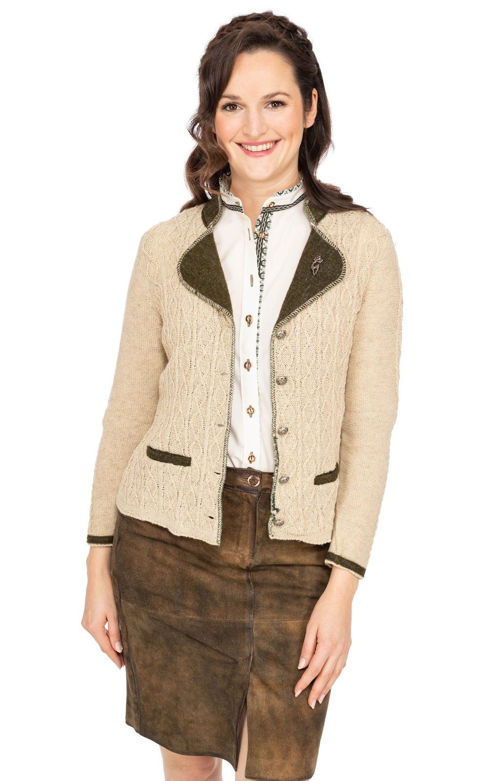 Strickjacke beige DA1016 Almsach Strickfleecejacke