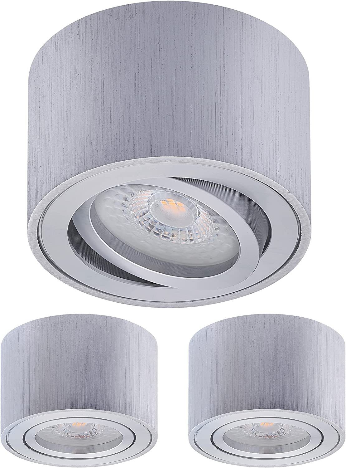 Lumen, Alu warmweiß, Höhe 3er gebürstet LED 230V Set schwenkbar, LED lighting 4,8W Kelvin Leuchtmittel 2700 inkl. Deckenstrahler Module Aufbaustrahler Oktaplex 380 wechselbar, 50mm