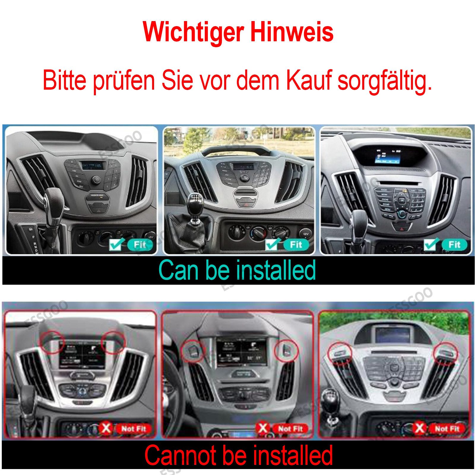 ESSGOO Für Ford Transit 15-19 Android 15 Autoradio GPS Navi Carplay BT USB FM Autoradio (RDS, 4+64GB(optional), Digitalradio (DAB), FM)