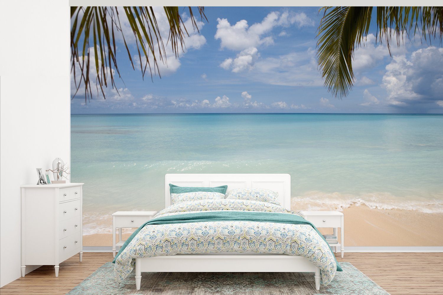 MuchoWow Fototapete Blick von Grand Cayman auf das klare Karibische Meer, Matt, bedruckt, (7 St), Montagefertig Vinyl Tapete für Wohnzimmer, Wandtapete