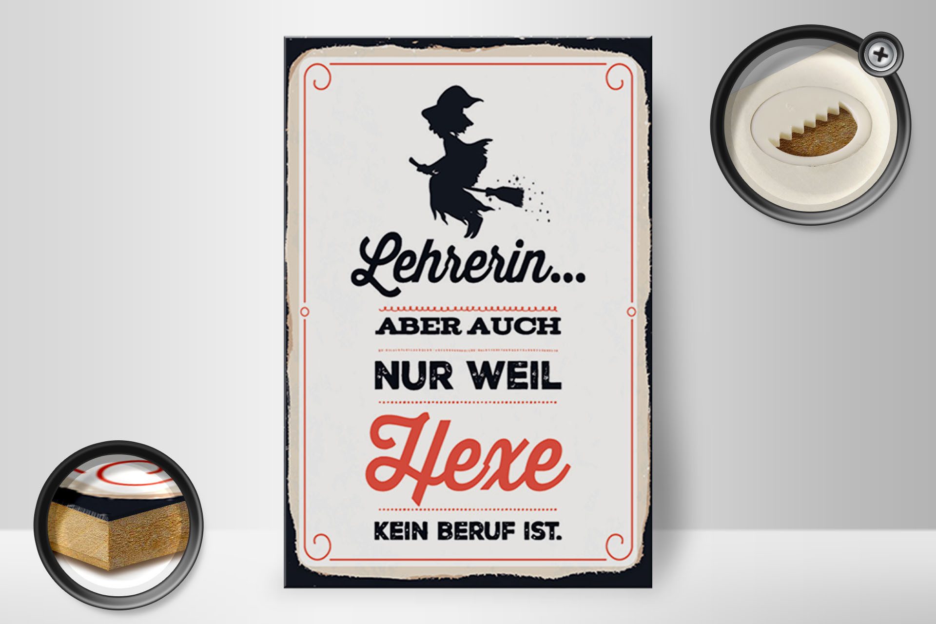 Femer GmbH Holzbild Spruch 12x18 cm Lehrerin Hexe kein Beruf, (1 St), Glatte Holzfaserplatte (MDF), vorn beschichtet