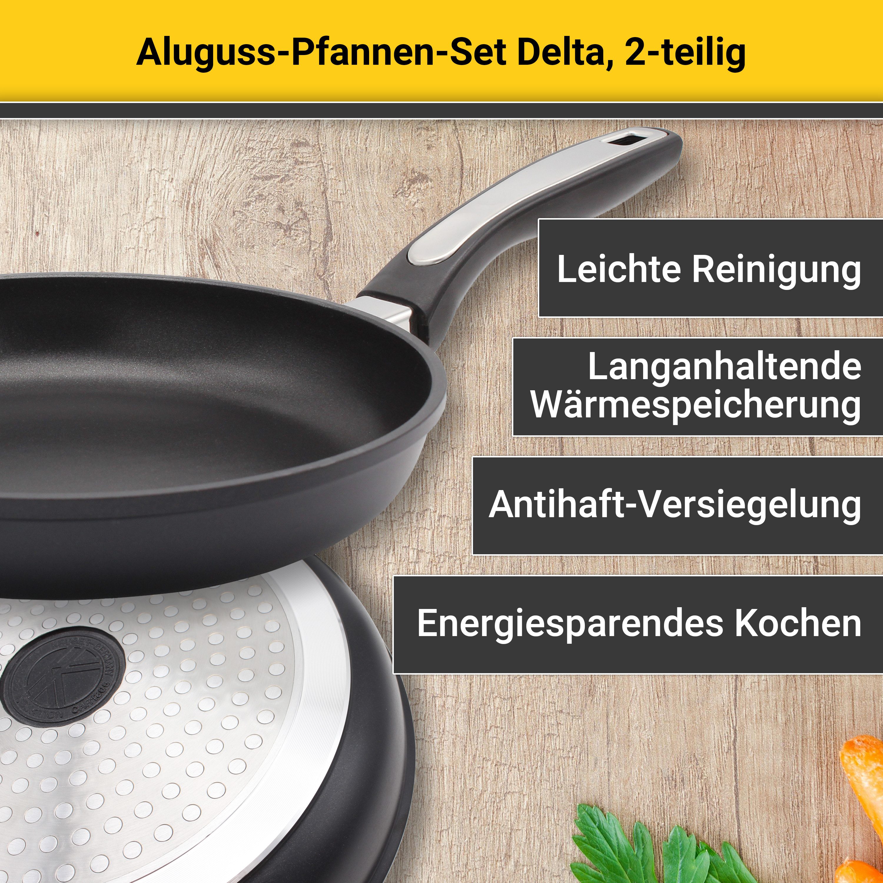 Krüger Pfannen-Set Delta, Aluminiumguss (Set, 2-tlg), Ø 24/28 cm, Induktion