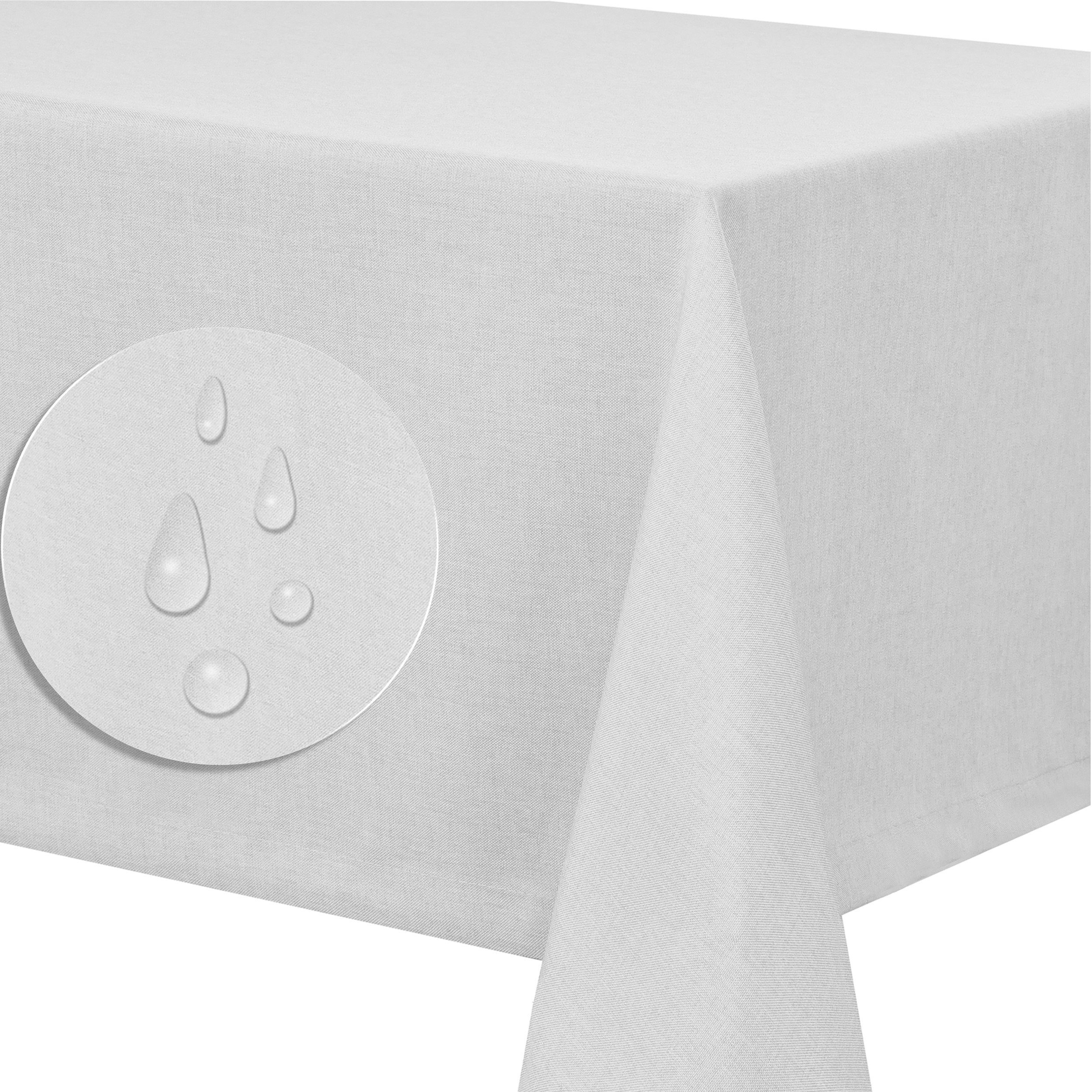 Fiora Tischdecke Leinenstruktur Tischdecke Tischtuch Leinen Optik pflegeleicht schmutzabweisend abwaschbar Lotuseffekt tafeltuch Weiss
