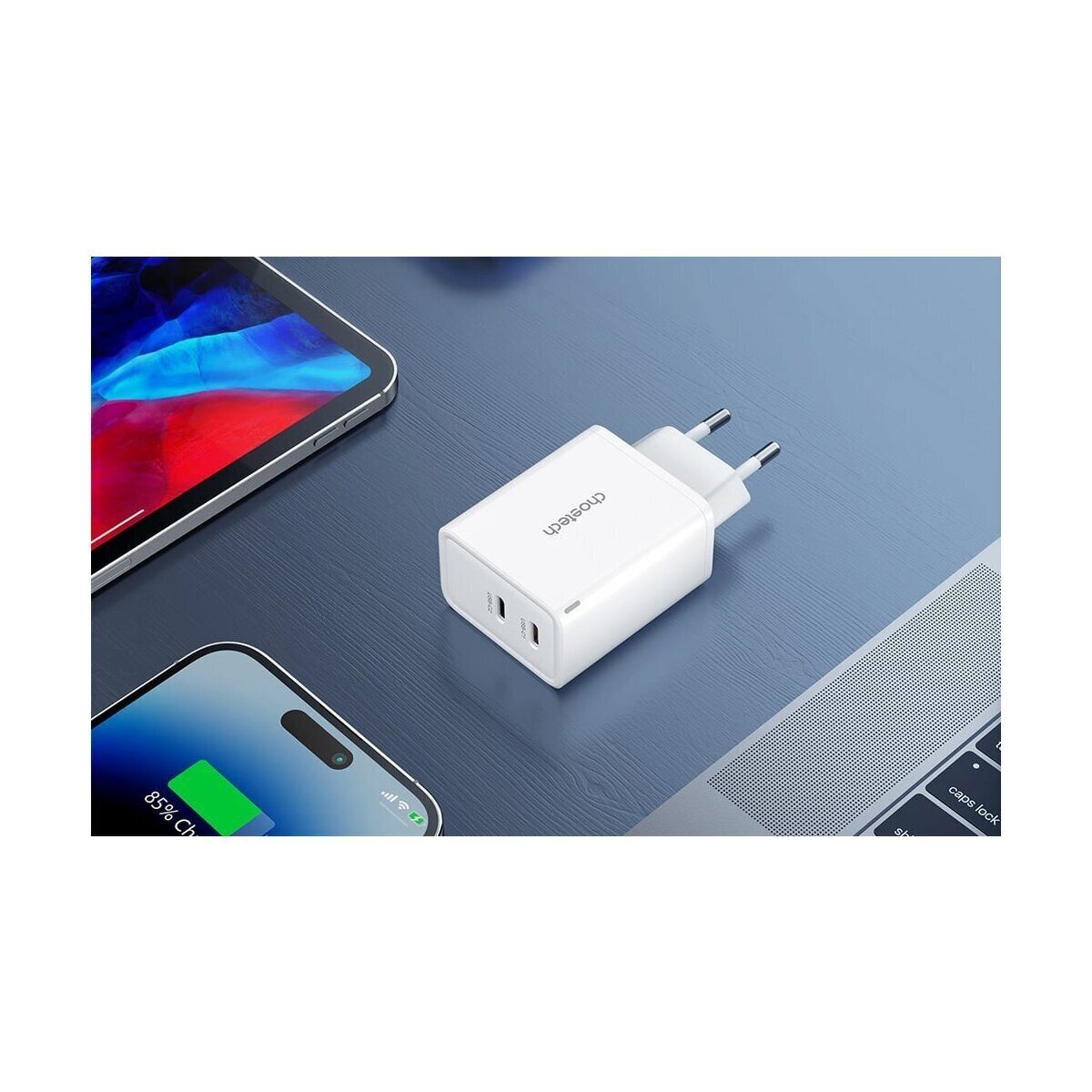 Choetech Choetech, GaN, 2x USB-C, PD65W Netzwerkladegerät (weiß) Smartphone-Kabel