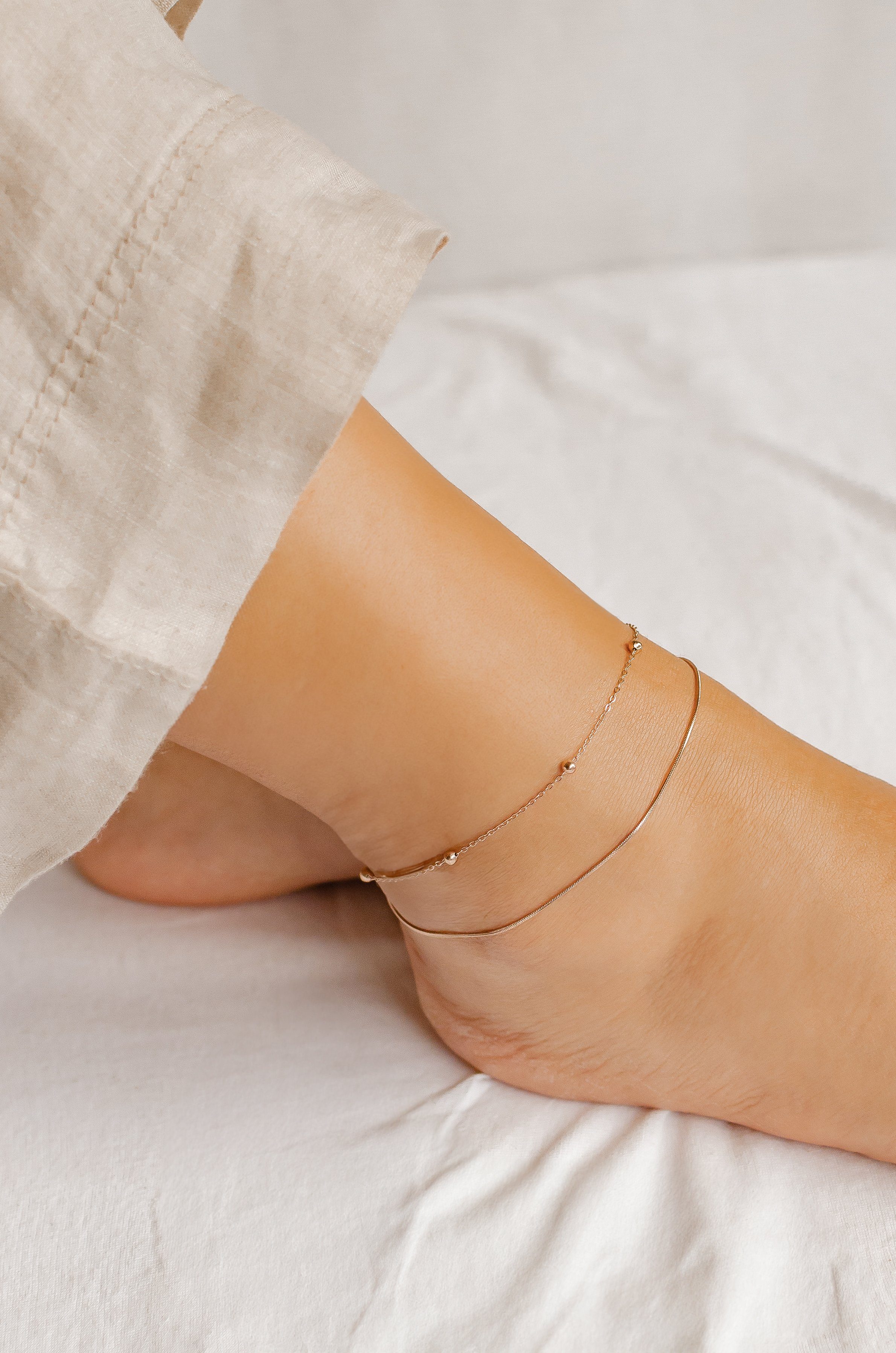 Hey Happiness Fußkette Kugeln Layer 18K günstig online kaufen