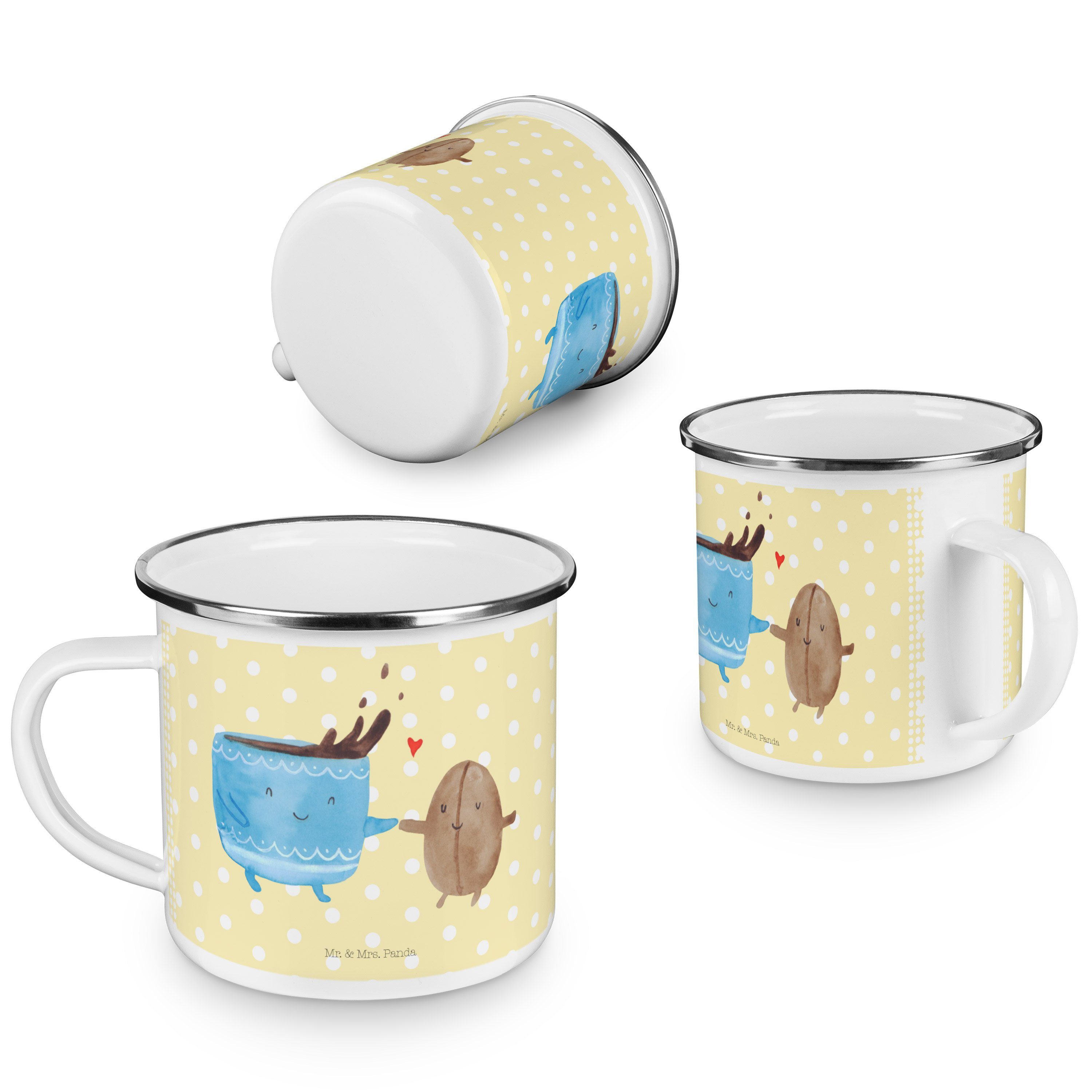 Mr. & Mrs. Panda Bohne Emaille Trinkbecher, Gelb Pastell - Becher Kaffee Gute Geschenk, Laune, Blec, 