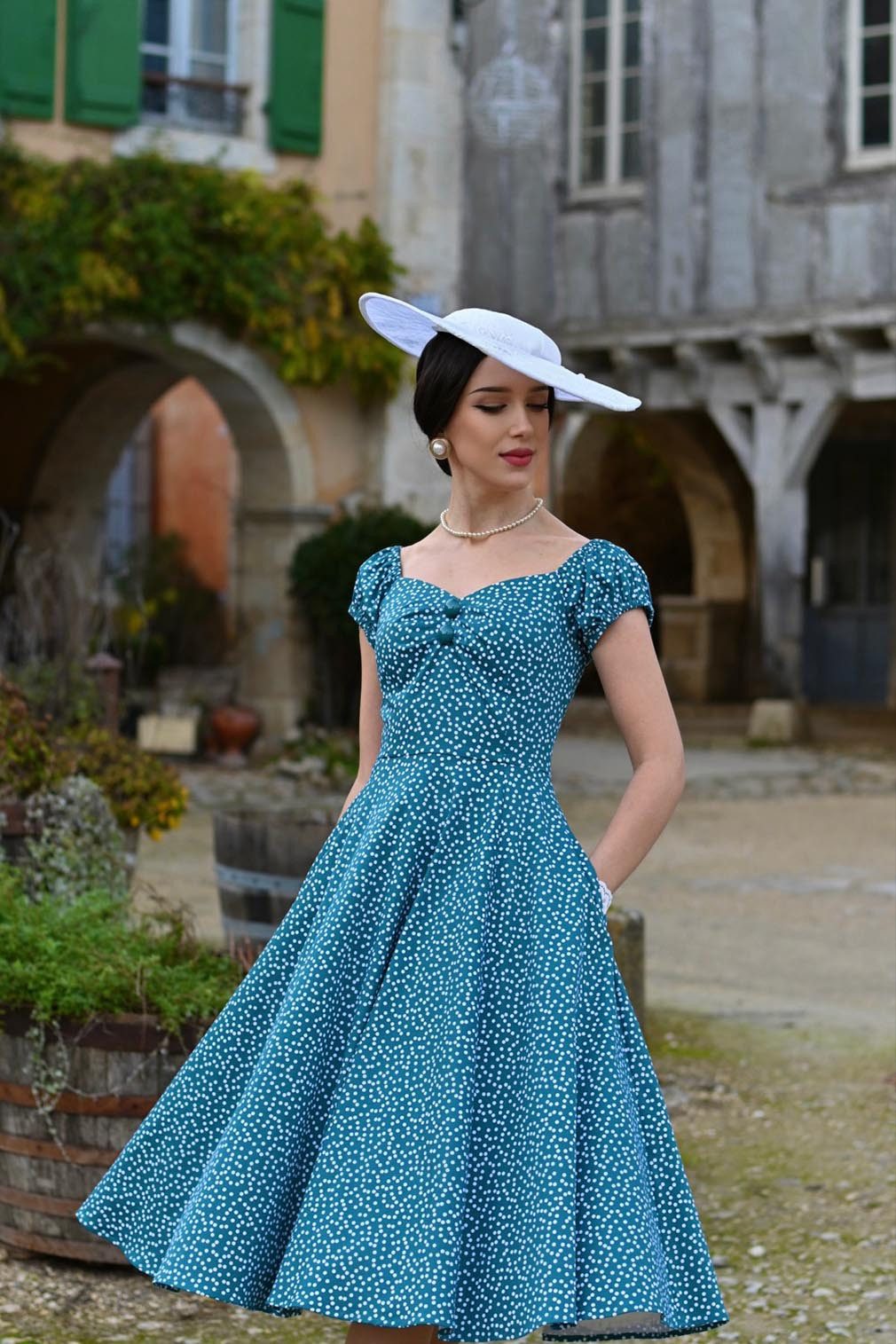 Hearts & Roses London A-Linien-Kleid Lila Polka Dot Gepunktet Vintage Retro günstig online kaufen