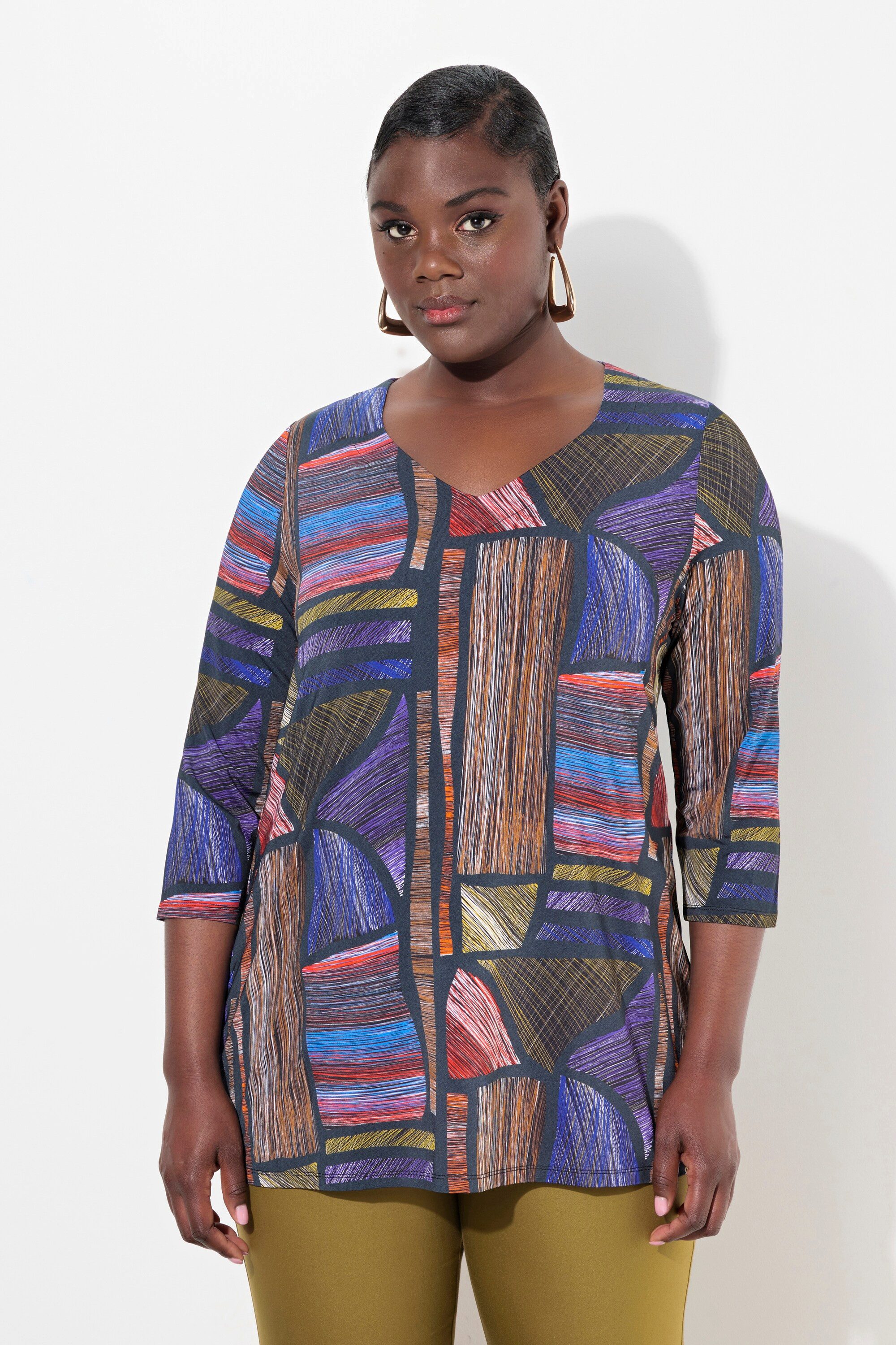 T-Shirt Slinky-Longshirt A-Linie Herzausschnitt 3/4-Arm