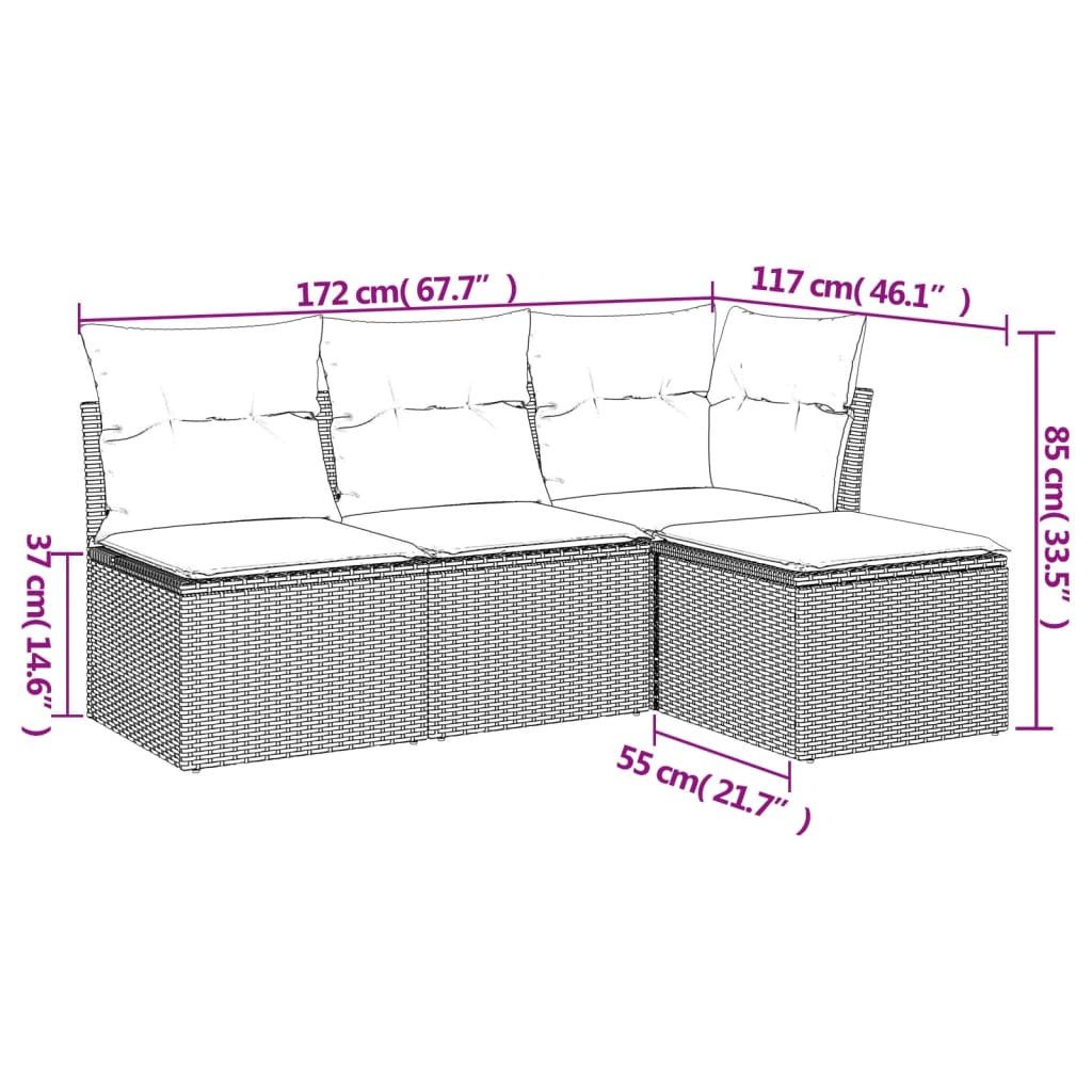 vidaXL Gartenlounge-Set 4-tlg. Garten-Sofagarnitur mit Kissen Grau Poly Rattan, (1-tlg)