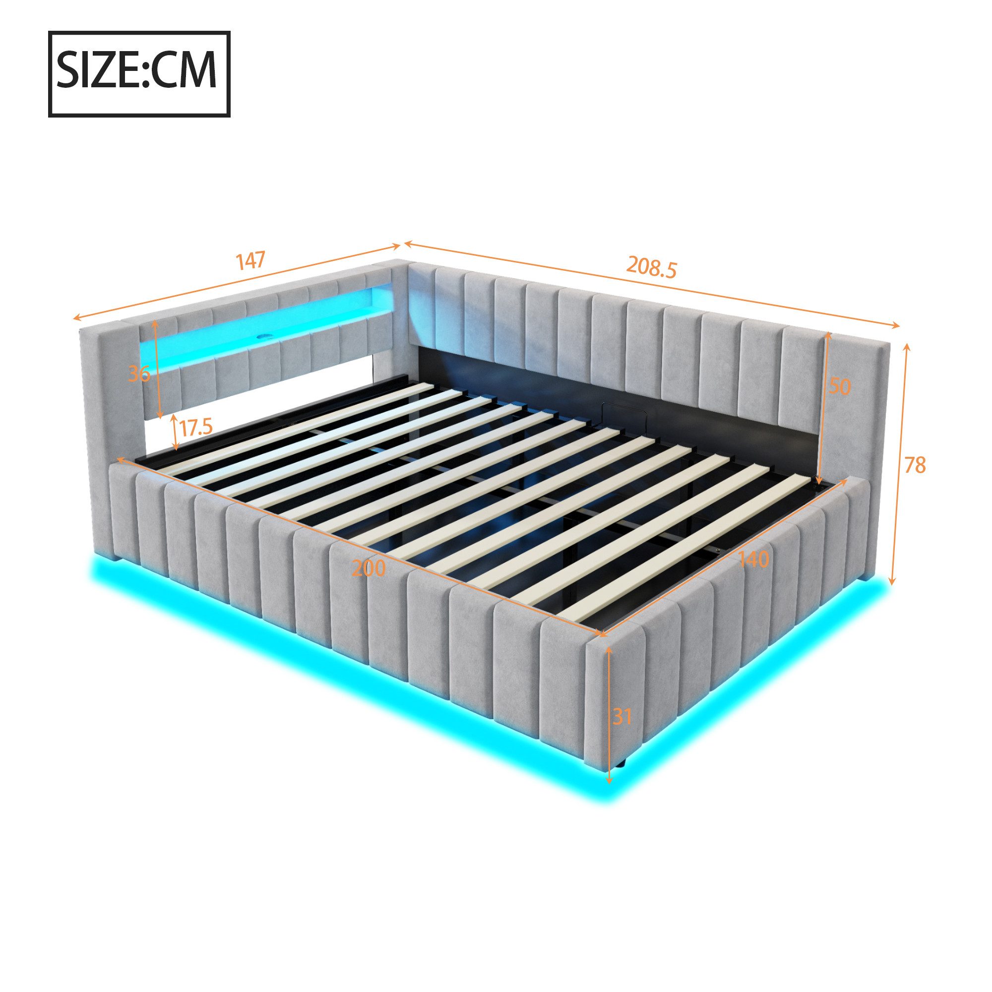 Flieks Daybett, Hydraulisches Polsterbett Schlafsofa 140x200cm mit LED und günstig online kaufen